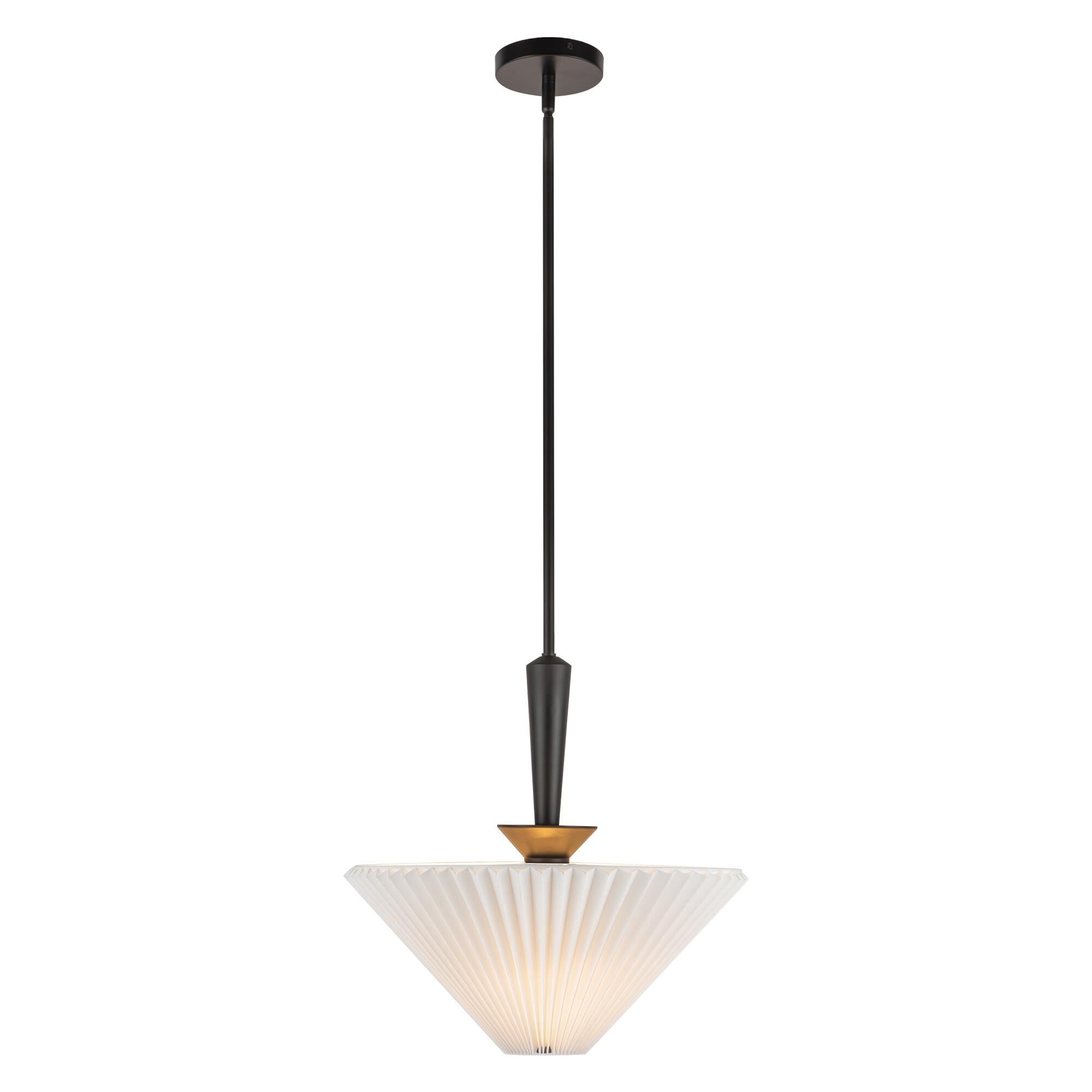 Shown in Matte Black finish and White Acrylic Diffuser glass and White Folded Linen shade