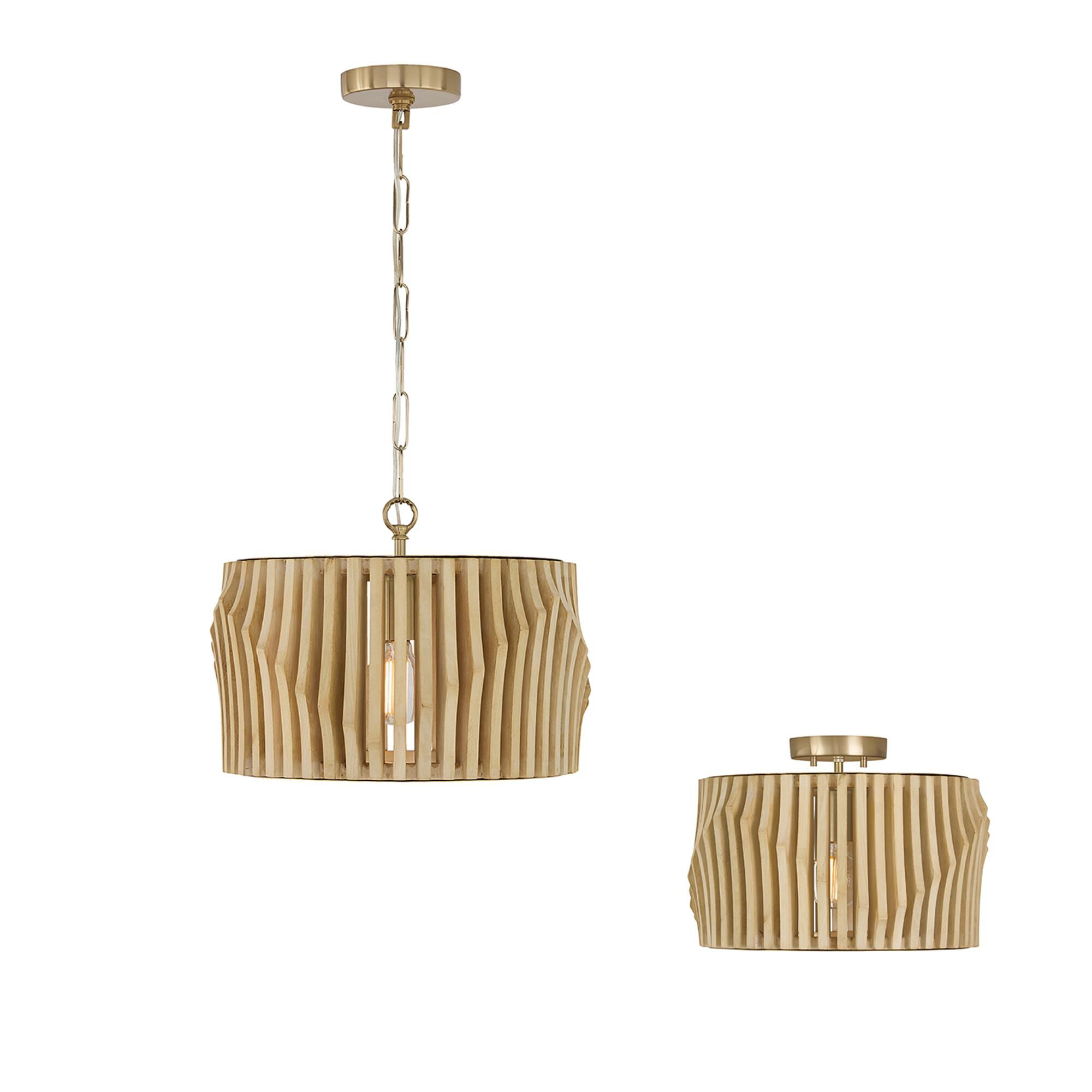 Shown in Blonde Wood and Matte Brass finish