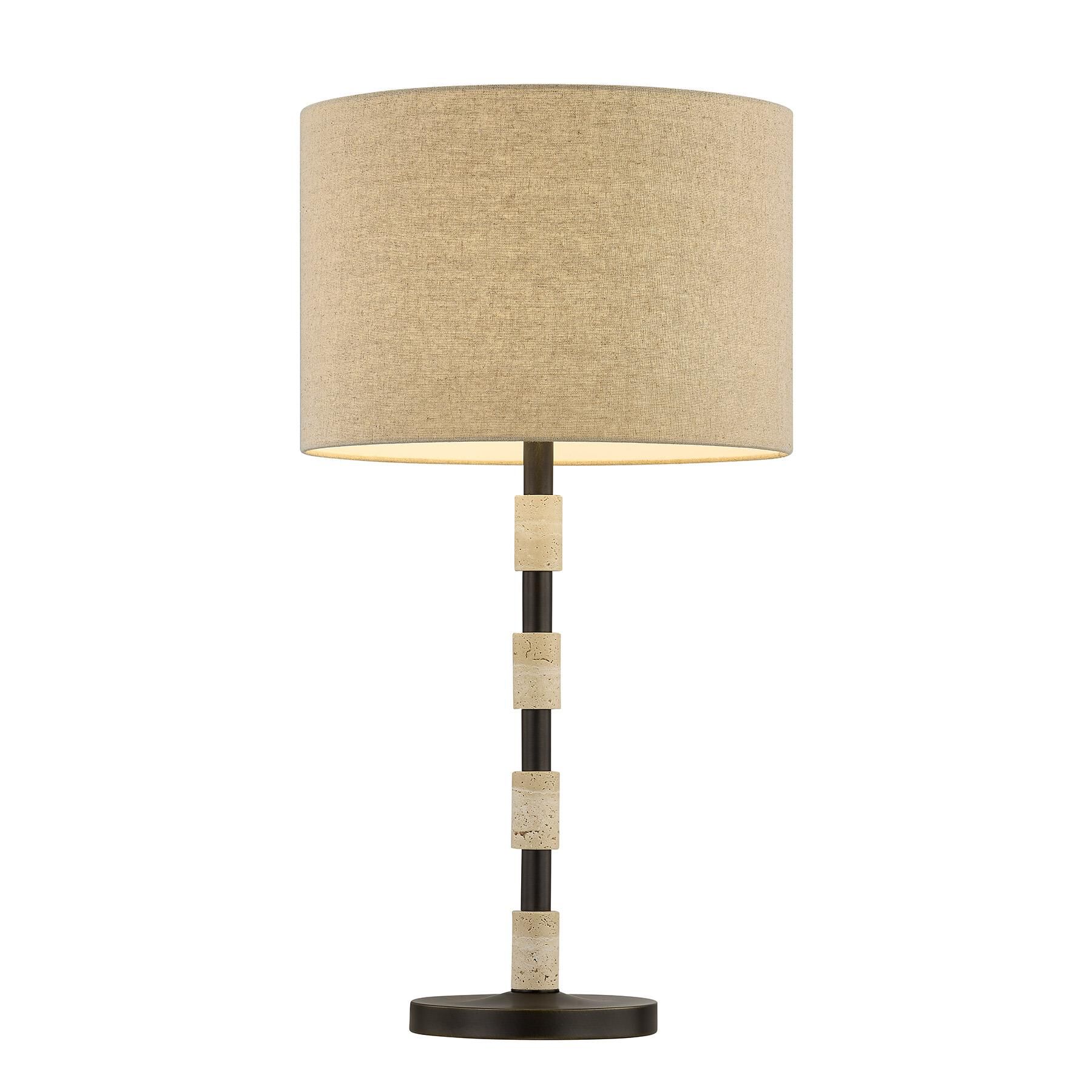 Shown in Mediterranean Bronze finish and Beige Fabric shade