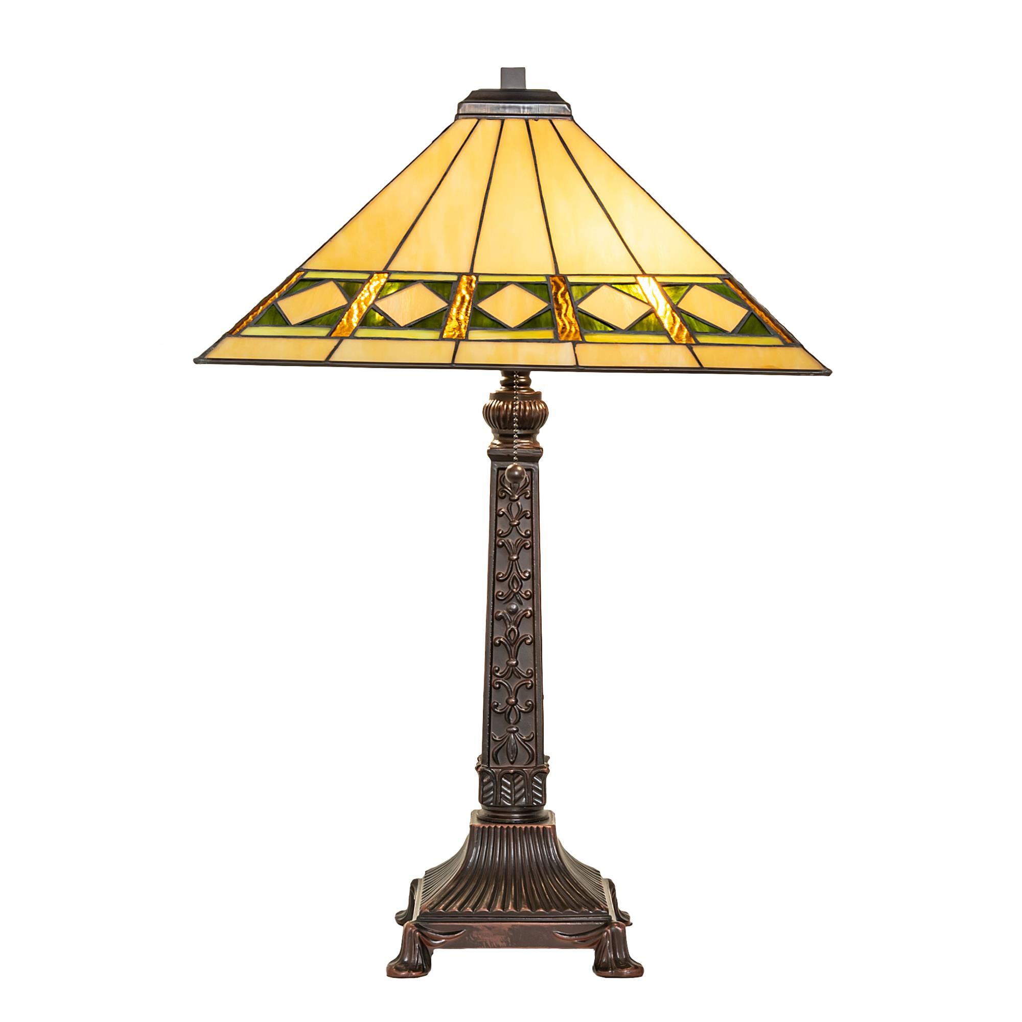 Shown in Mahogany Bronze finish and Mauve;Amber /Acrylic;Green;Beige glass