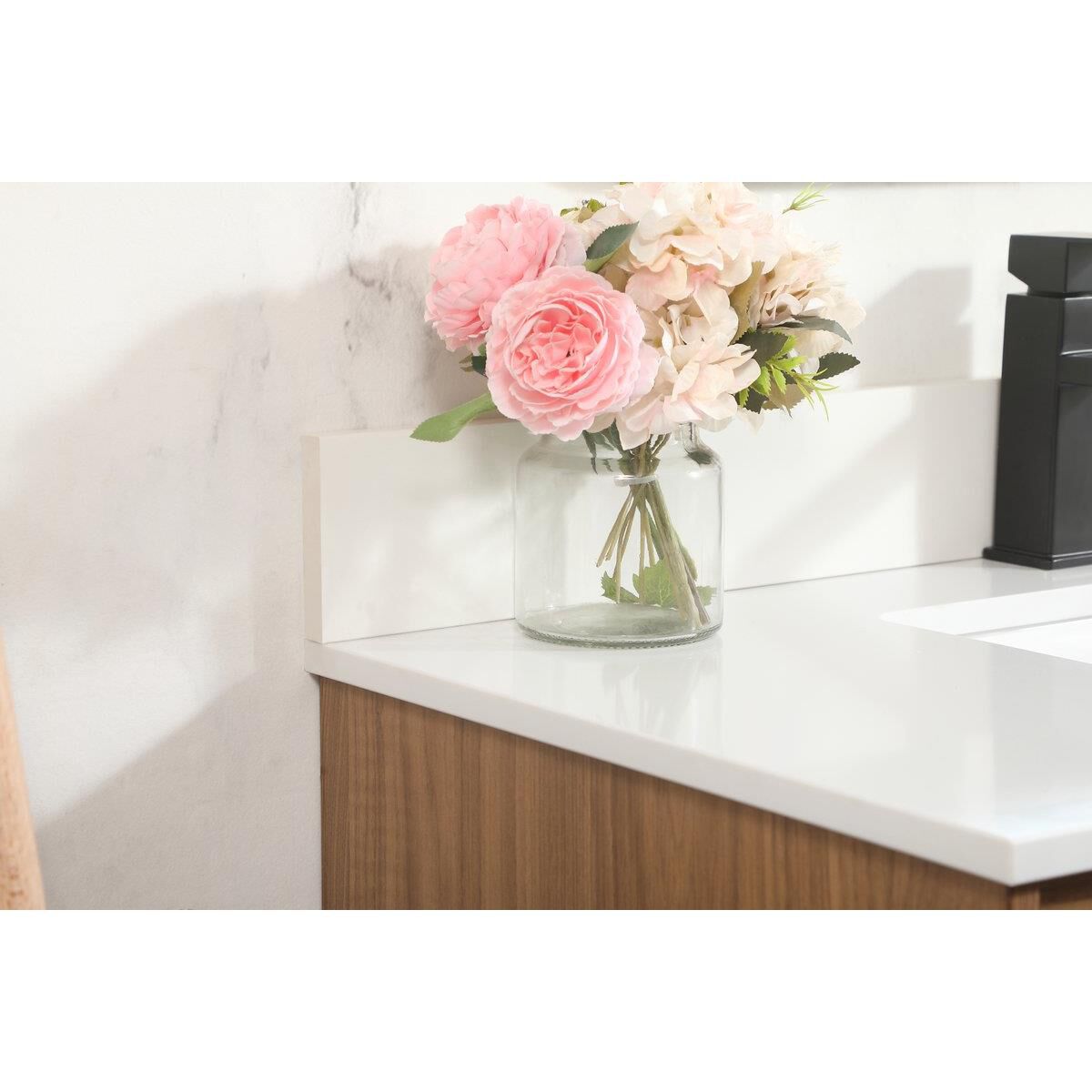 Shown in Walnut Brown finish and With Backsplash accent