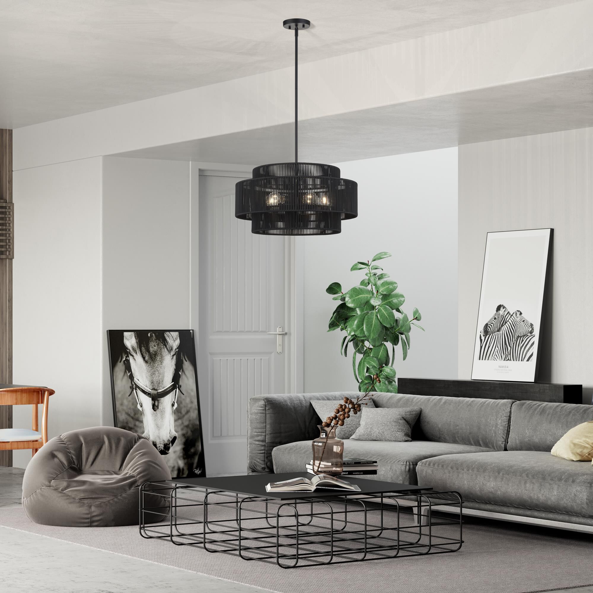 Shown in Black finish and Hand-Woven Parisian Night Color Polyester Rope shade