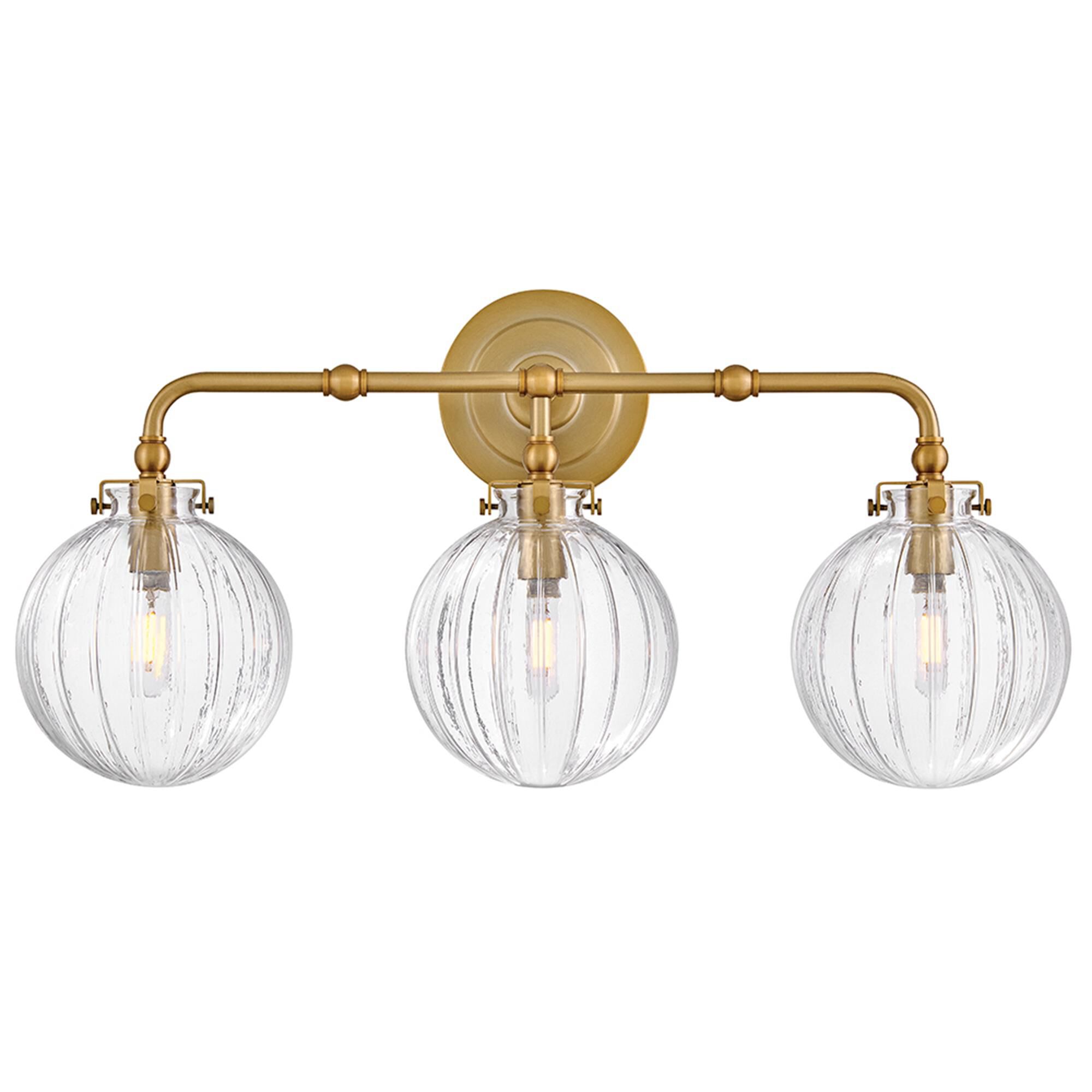 Shown in Lacquered Brass finish and Clear Ribbed glass