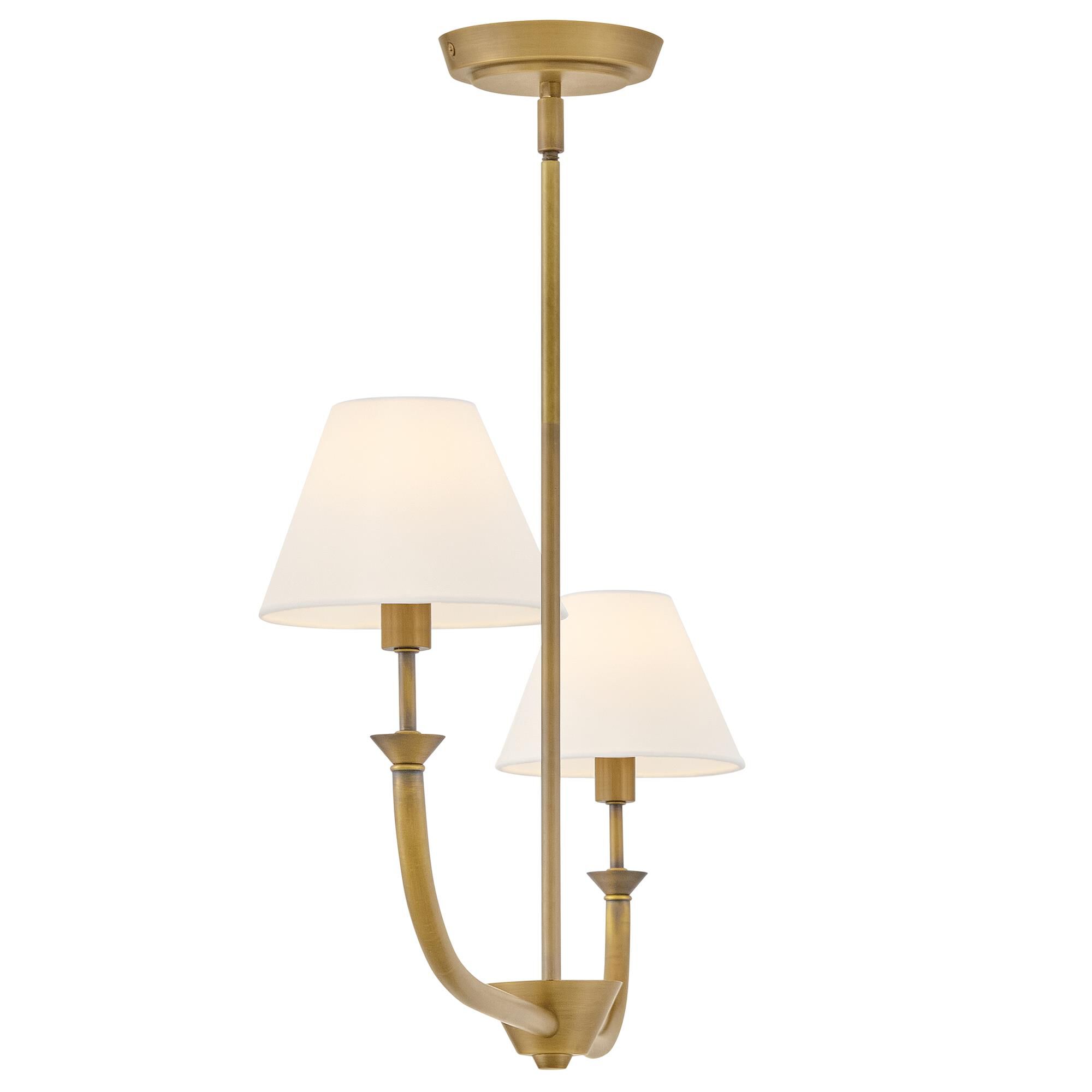 Shown in Heritage Brass finish and Off-White Linen shade