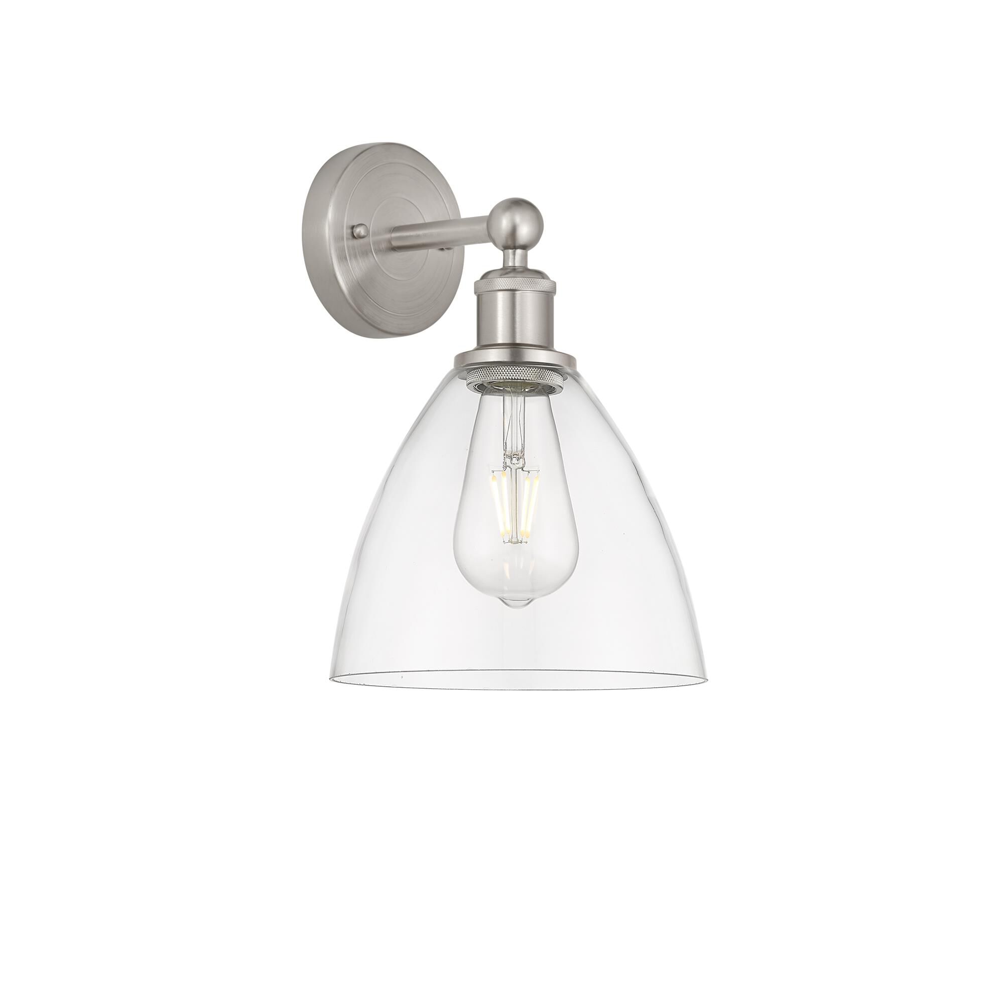 Shown in Brushed Satin Nickel, Clear finish and Clear glass and Clear Glass shade