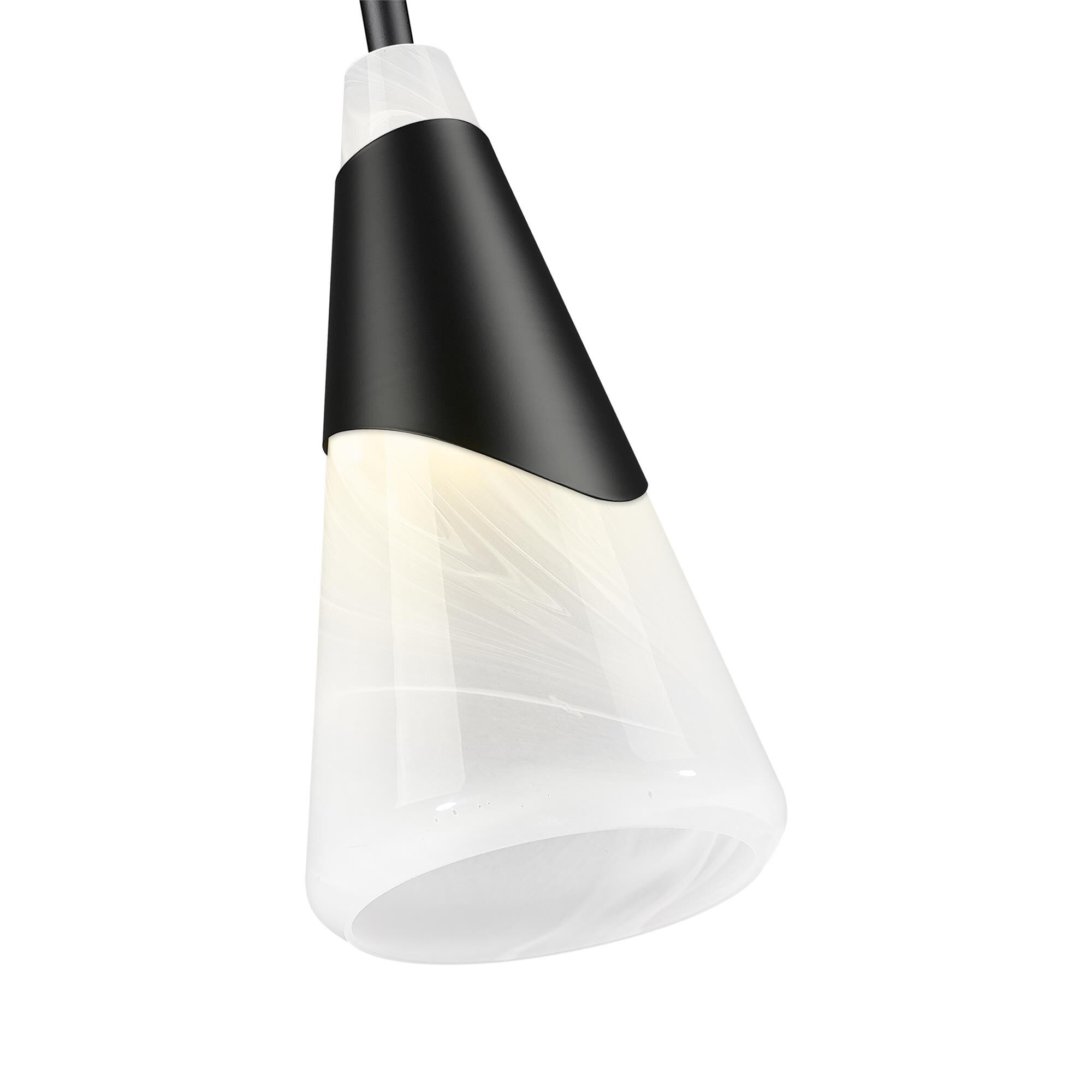 Shown in Matte Black finish and White Swirl glass and White Swirl shade