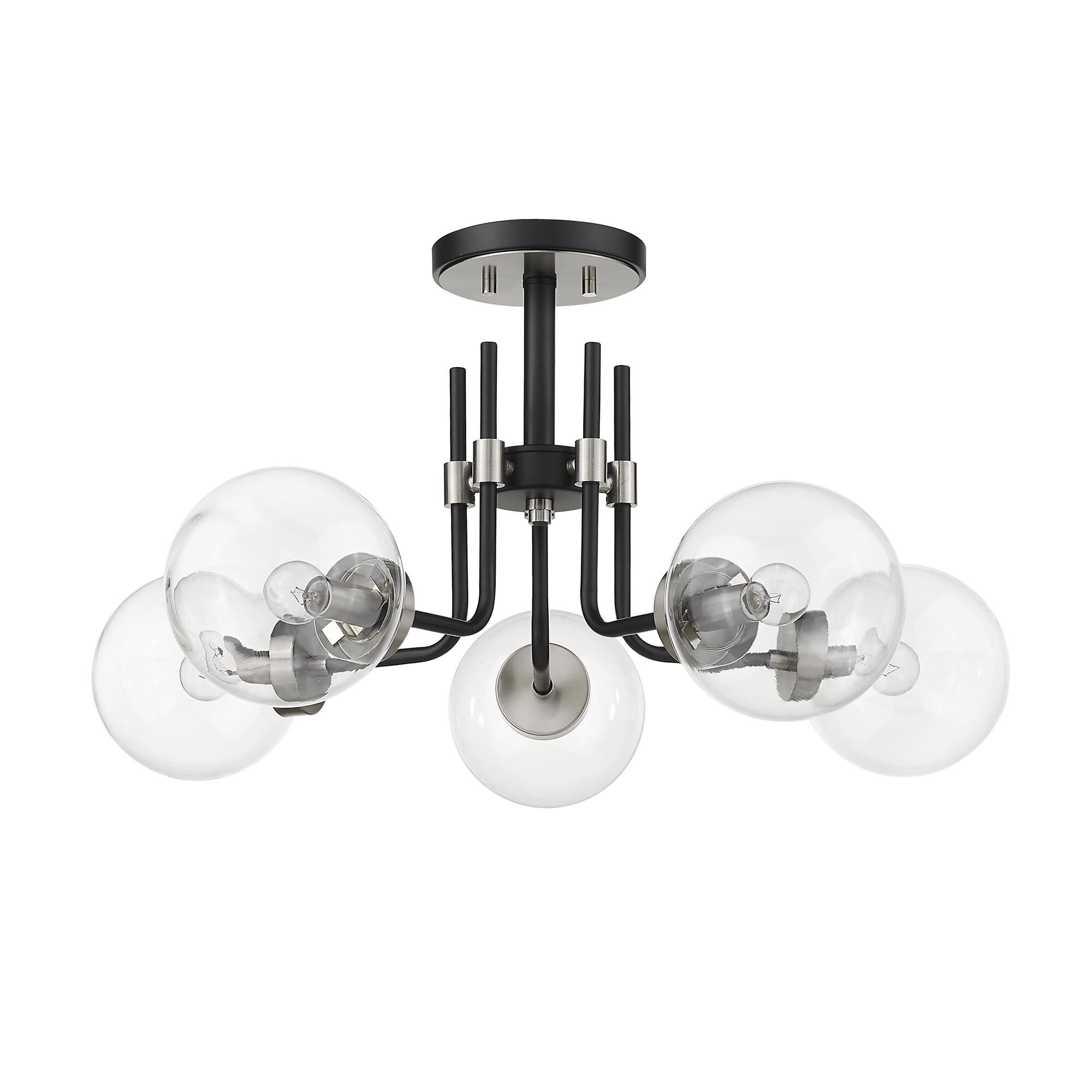 Shown in Matte Black + Brushed Nickel finish and Glass shade