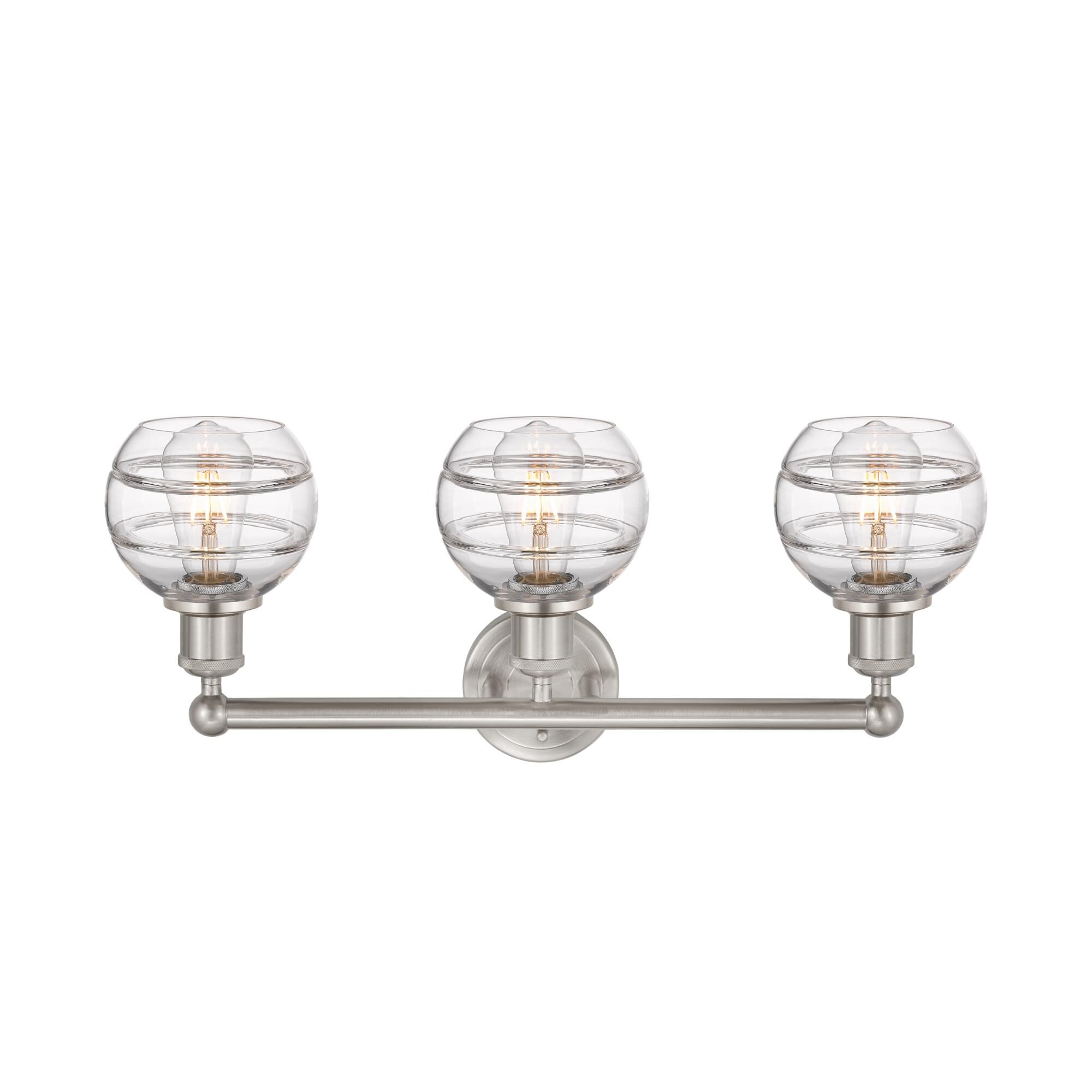 Shown in Brushed Satin Nickel finish and Clear glass