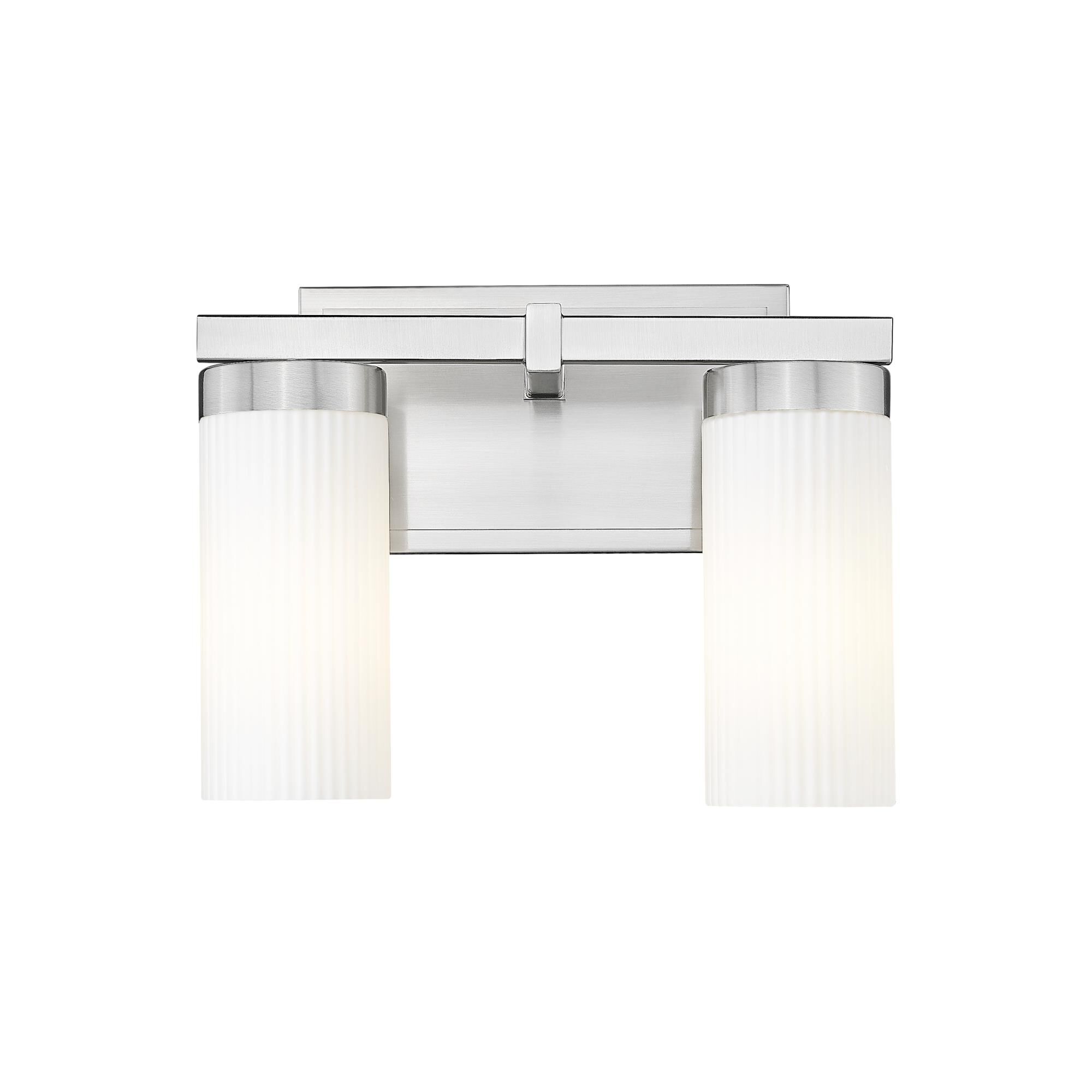 Shown in Brushed Nickel finish and White glass and White shade