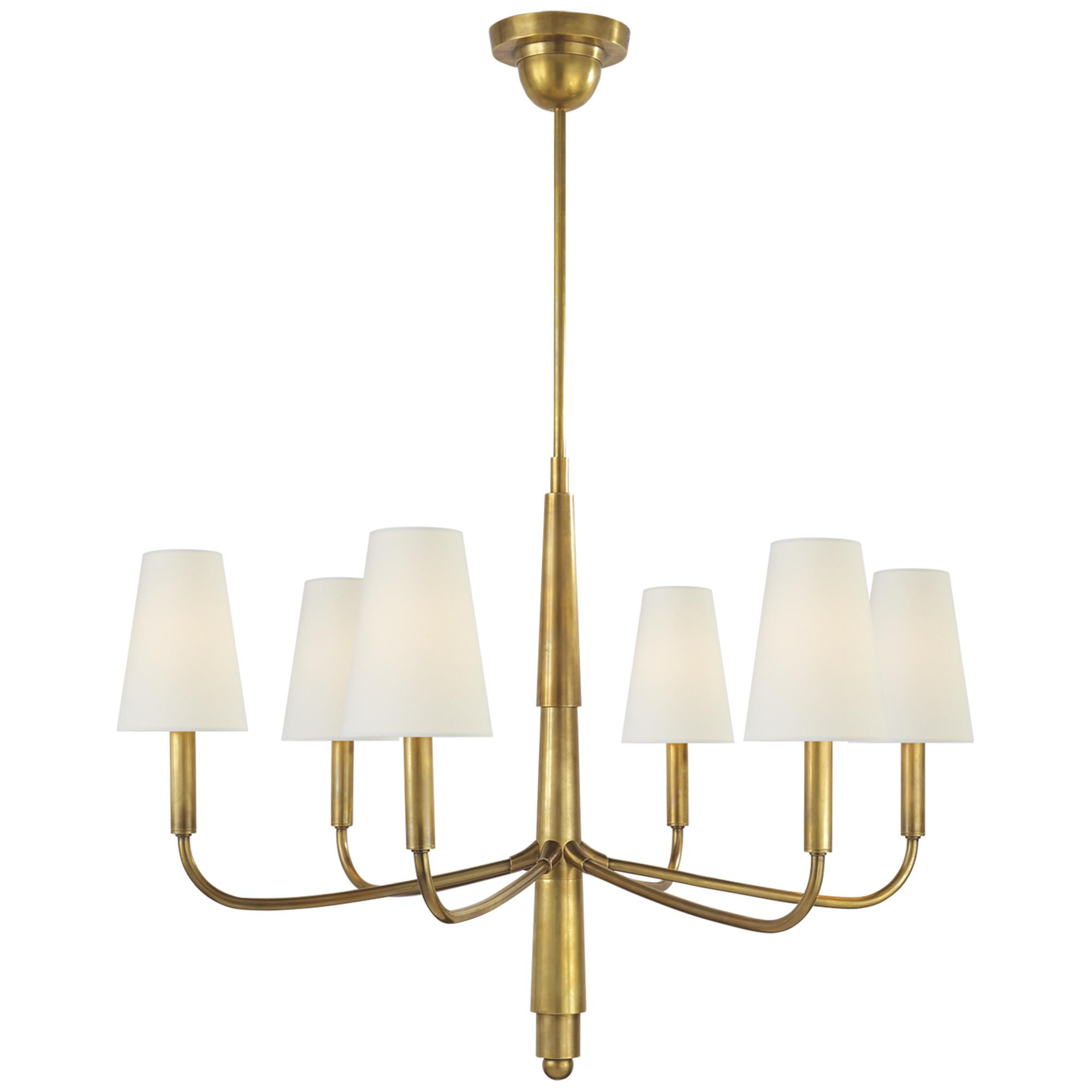 Shown in Hand-Rubbed Antique Brass finish and Linen shade