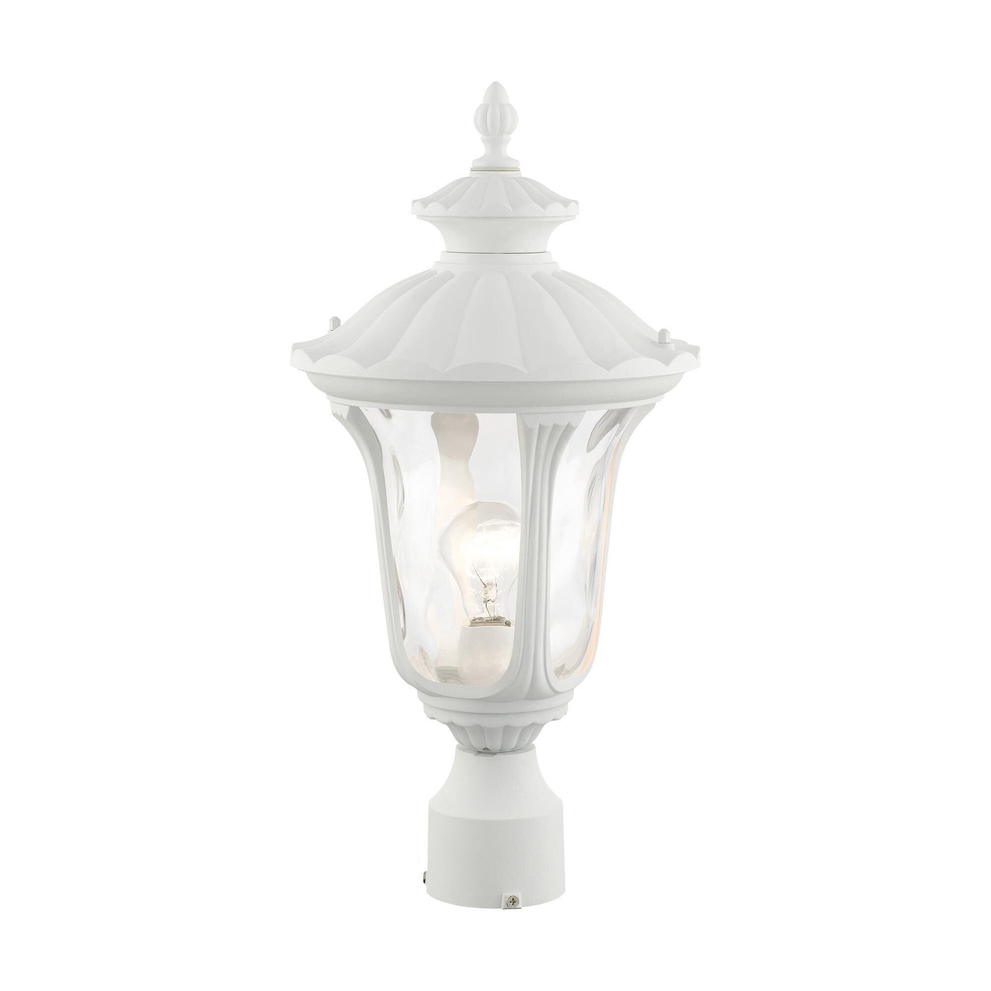 Shown in Textured White finish and Hand Blown Clear Water glass and Hand Blown Clear Water Glass shade