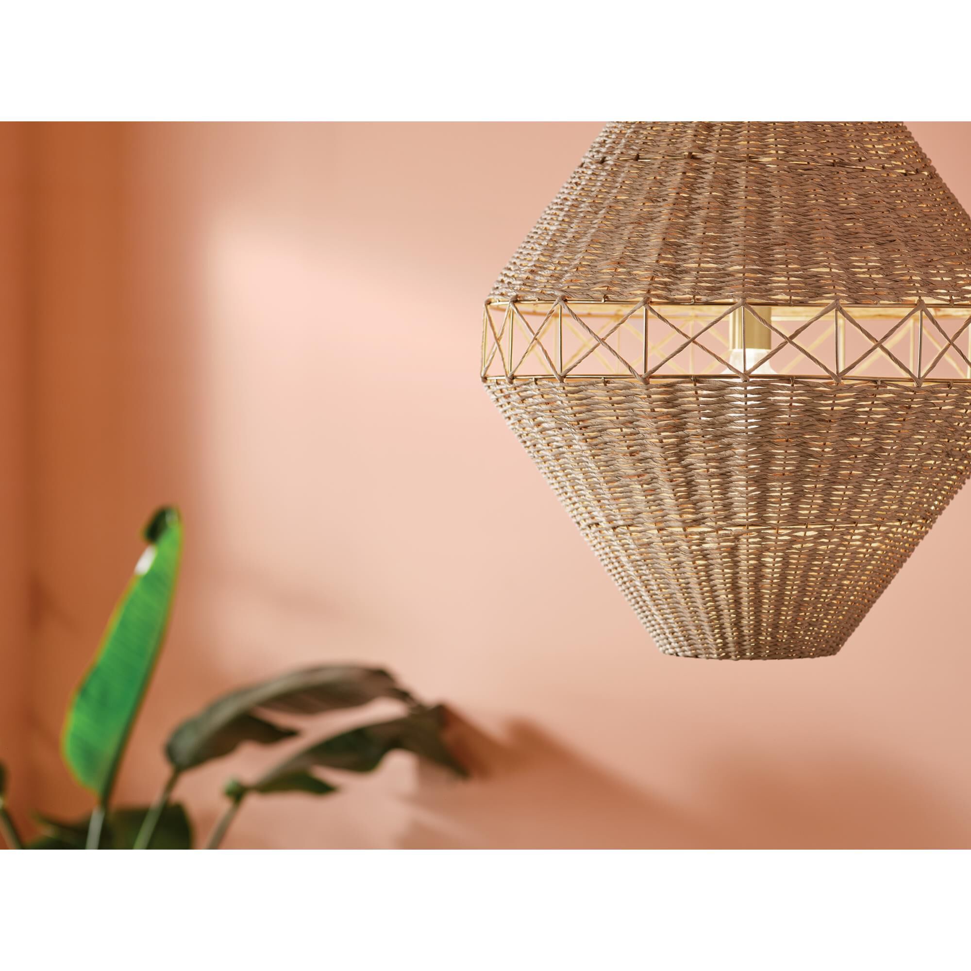 Shown in Champagne Bronze finish and Natural Fibers Textured shade