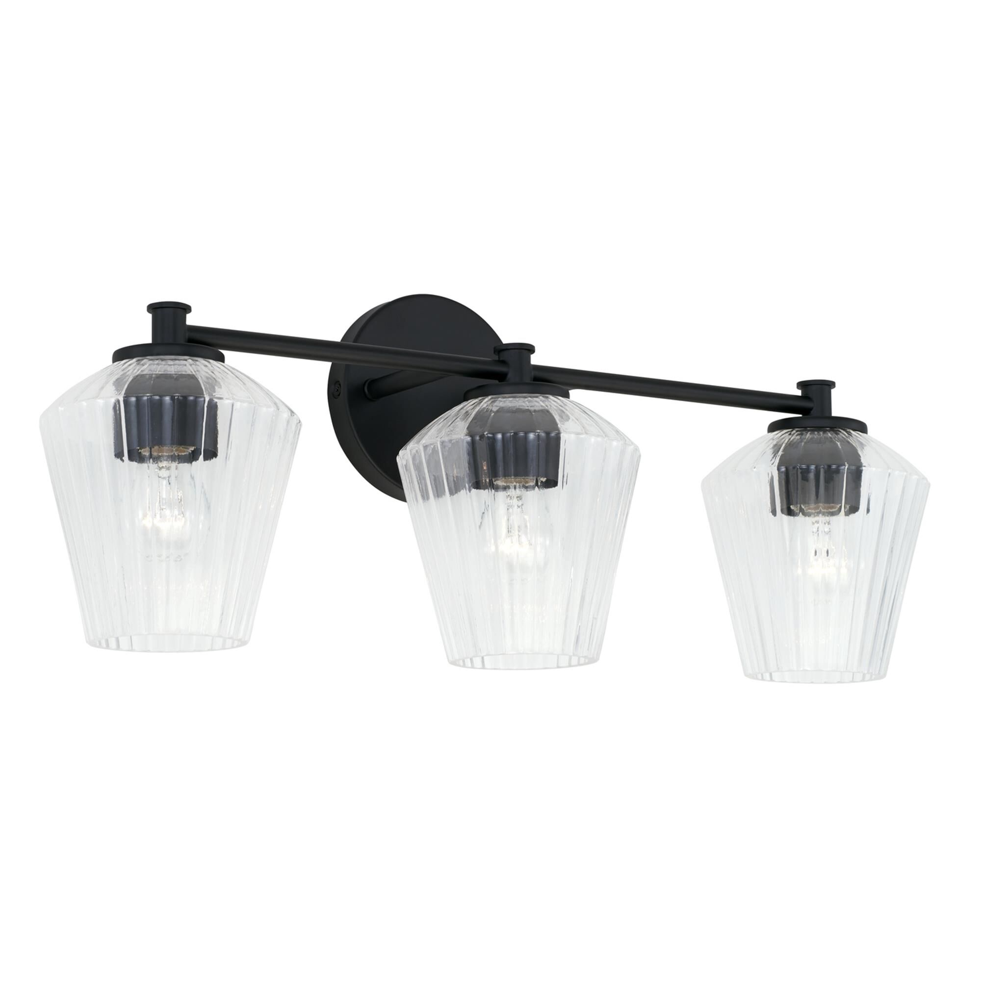 Shown in Matte Black finish and Clear Fluted glass