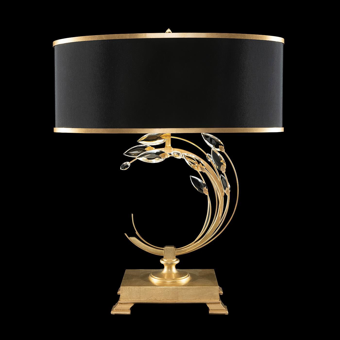 Shown in Gold Leaf finish and True crystal and False glass and 19 1/4 X 9 X 25 7/8 X 15 1/4 X 10 1/2 shade