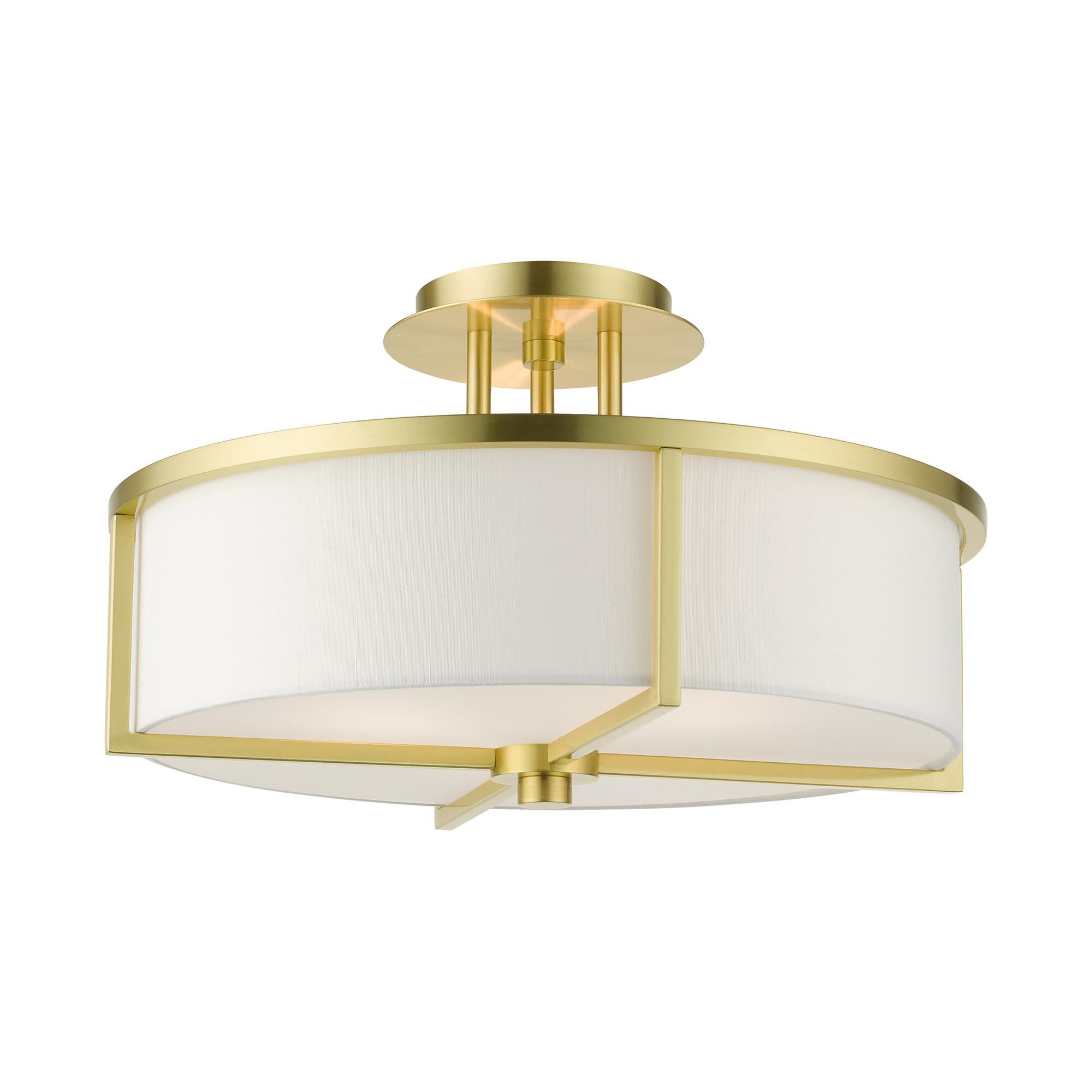 Shown in Satin Brass finish and Hand Crafted Hardback  Completely Finished With Off-White Color Fabric Outside and Inside shade