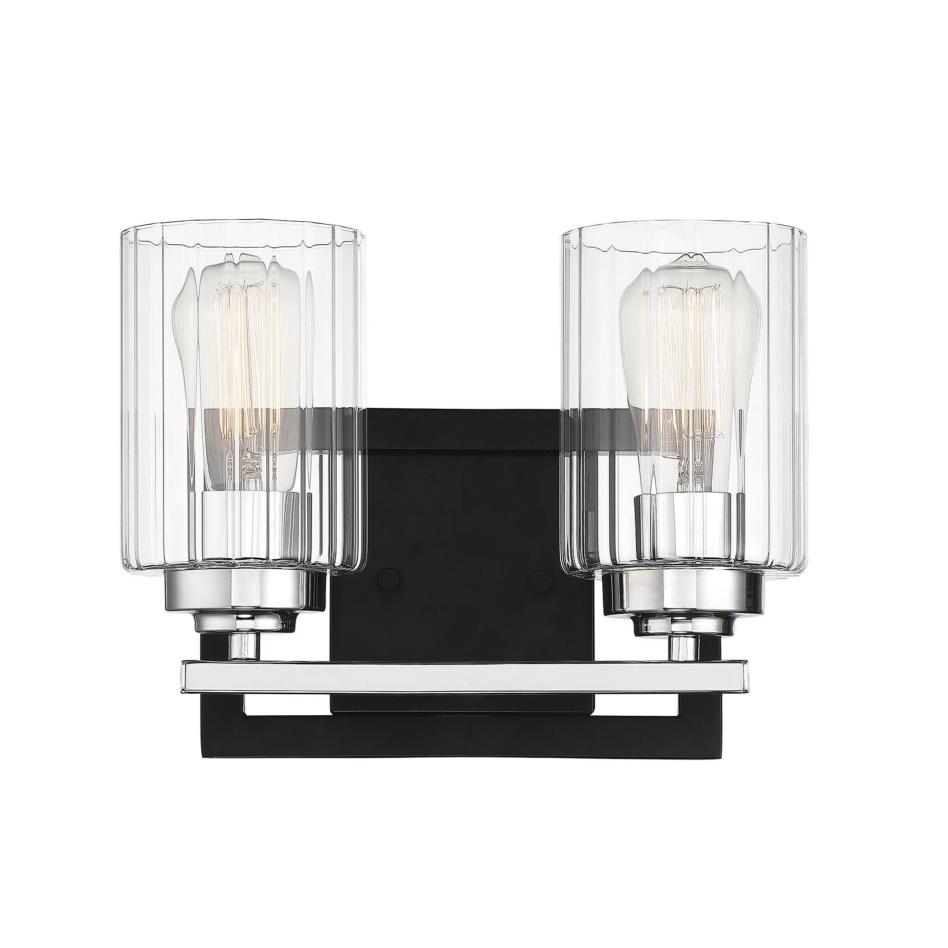 Shown in Matte Black with Polished Chrome Accents finish and Clear Ribbed glass