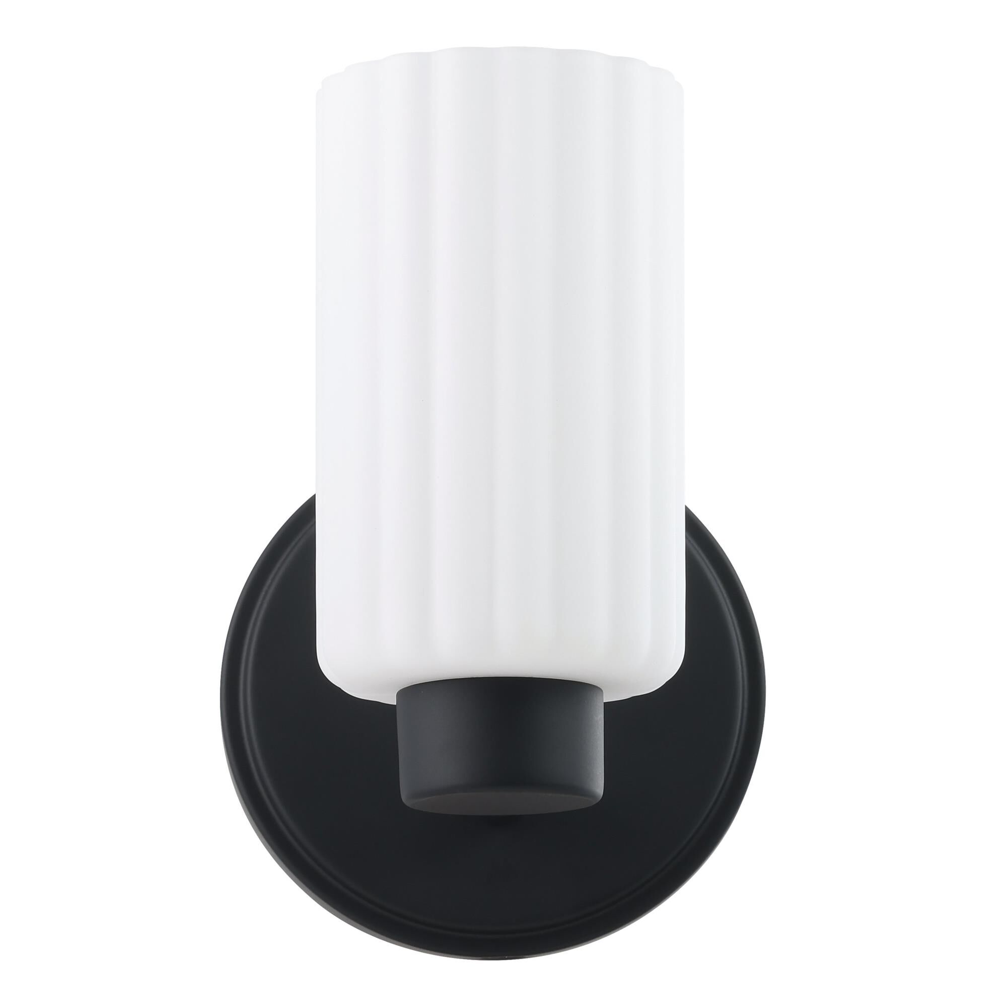 Shown in Matte Black finish and Etched Opal Ribbed glass
