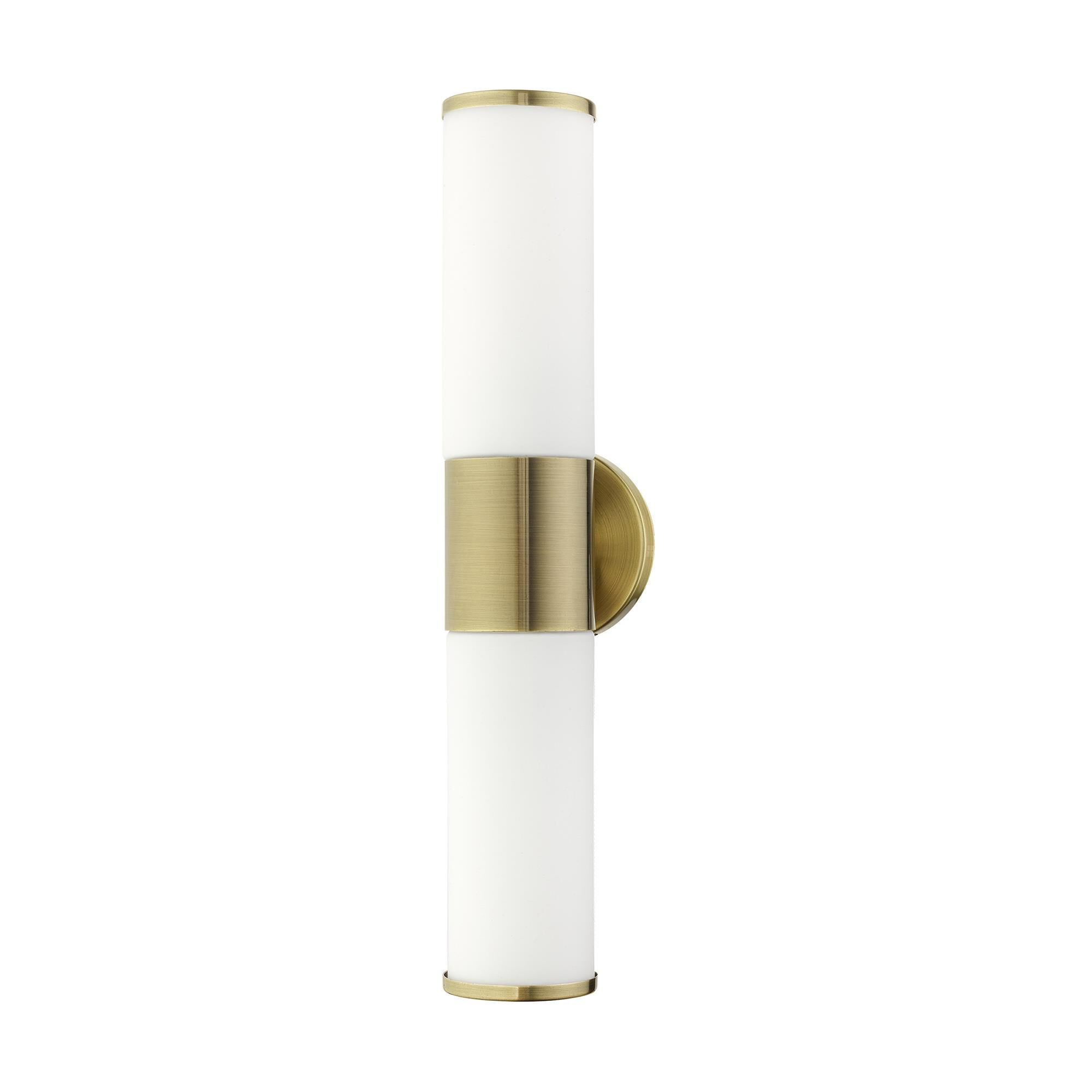 Shown in Antique Brass finish and Satin Opal White glass