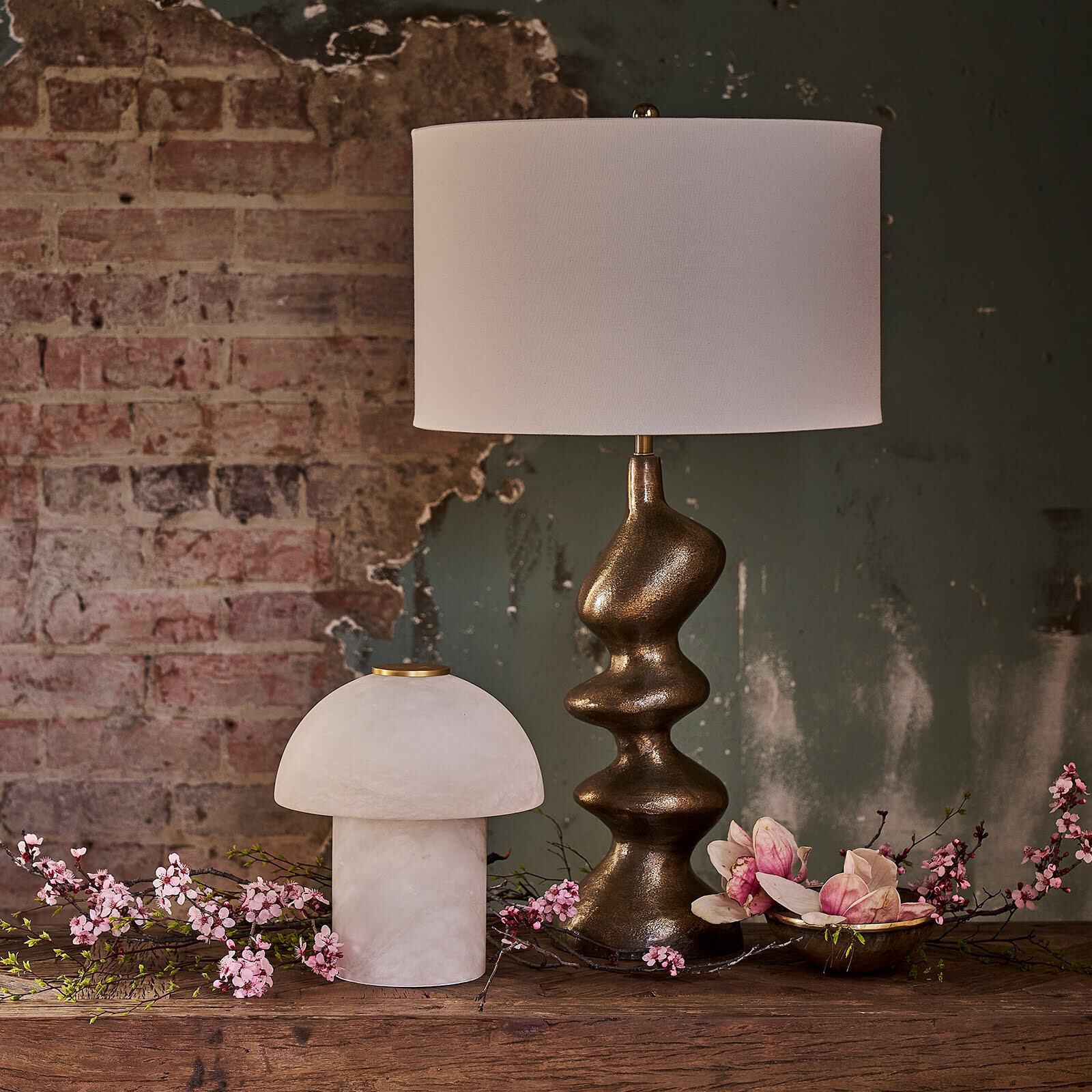 Shown in Patina finish and Linen shade