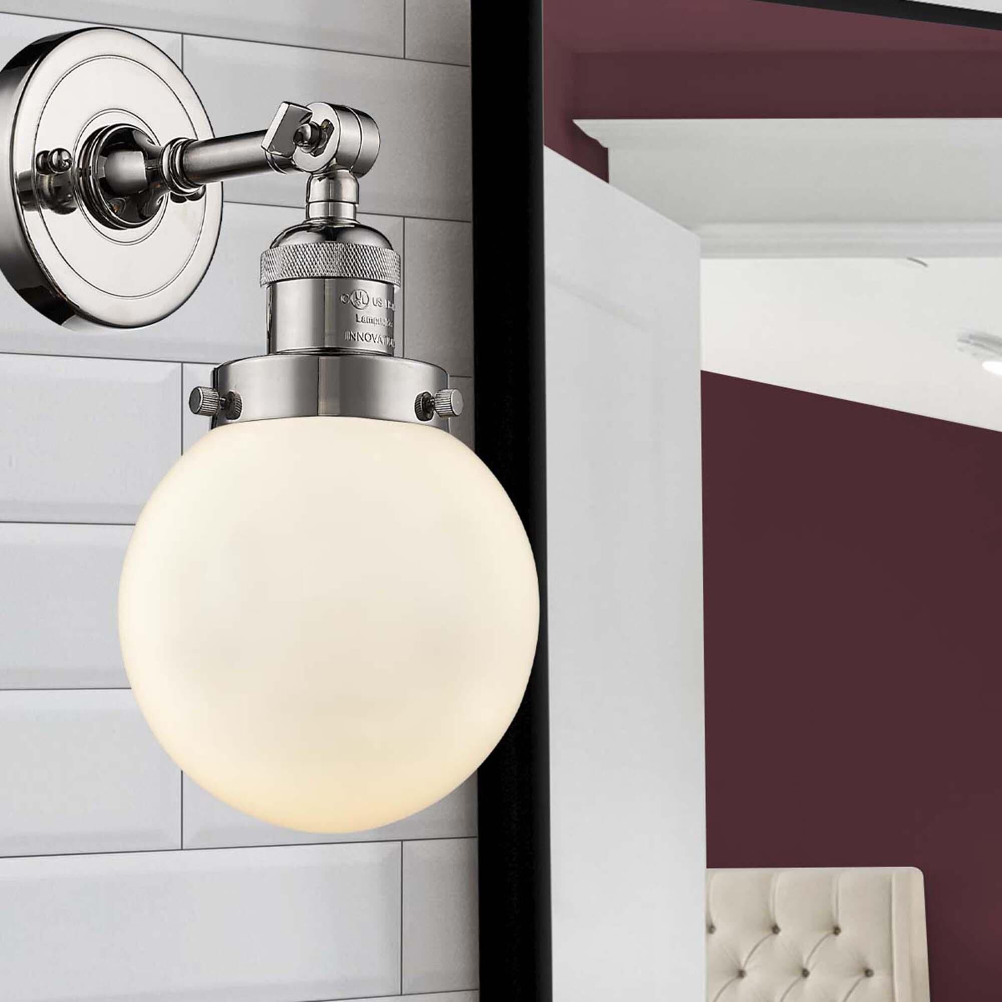 Shown in Polished Nickel finish and Matte White Cased glass and No Accent accent