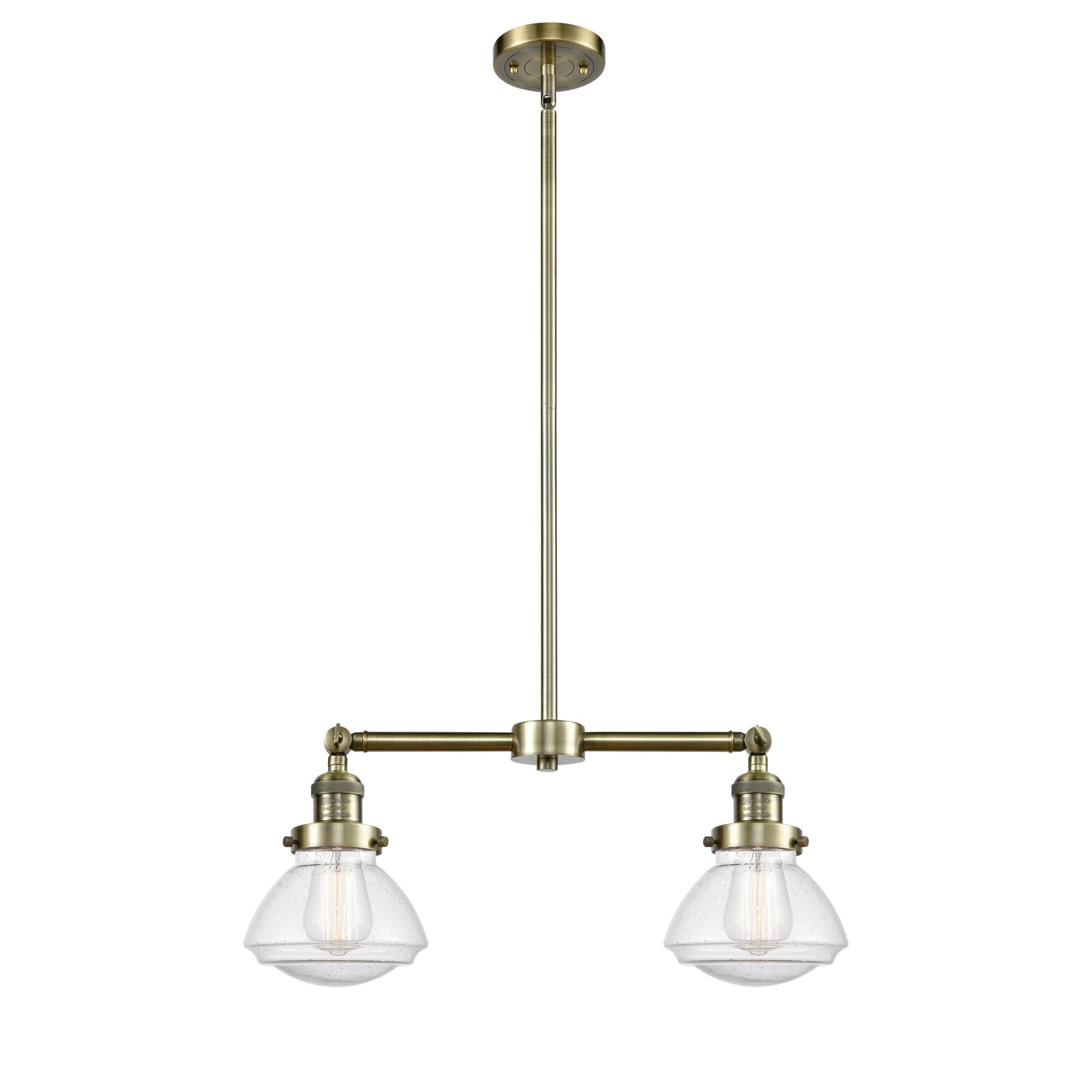 Shown in Antique Brass finish and Bell glass and Glass shade