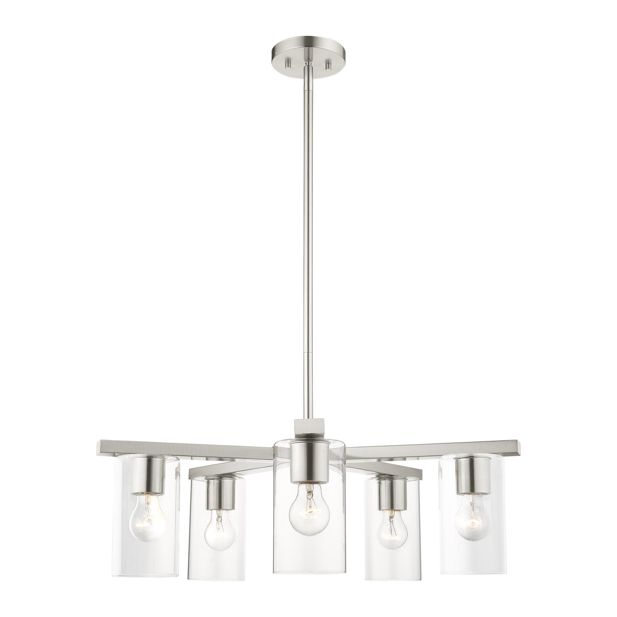 Shown in Brushed Nickel finish and Clear glass and Clear Glass shade