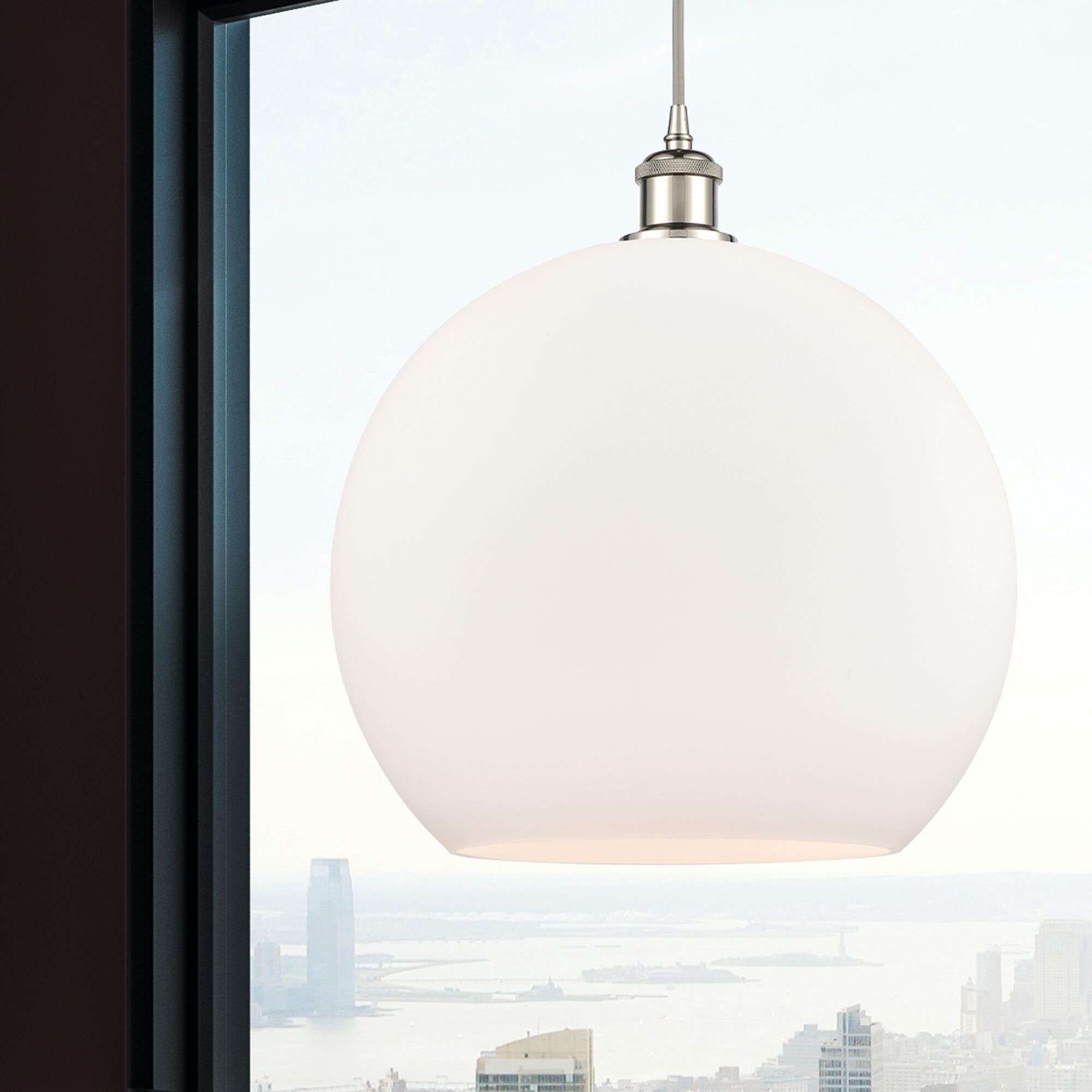 Shown in Polished Nickel finish and Cased Matte White glass