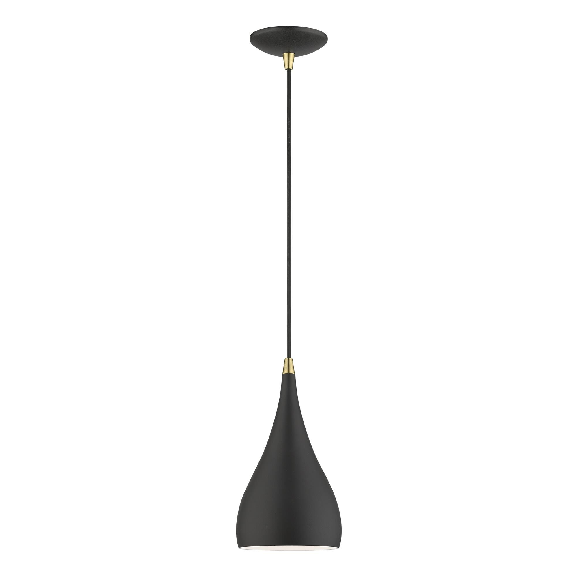 Shown in Textured Black with Antique Brass Accents finish and Textured Black Aluminum With Textured White Inside shade