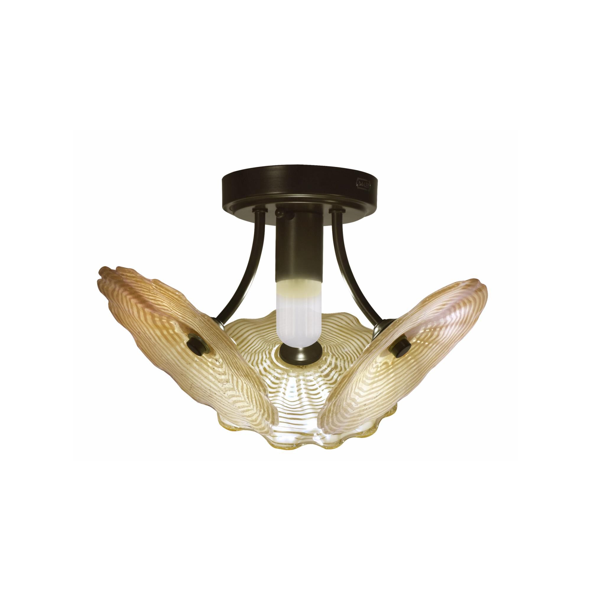 Shown in Copper Bronze finish and Hand Blown Art Glass shade