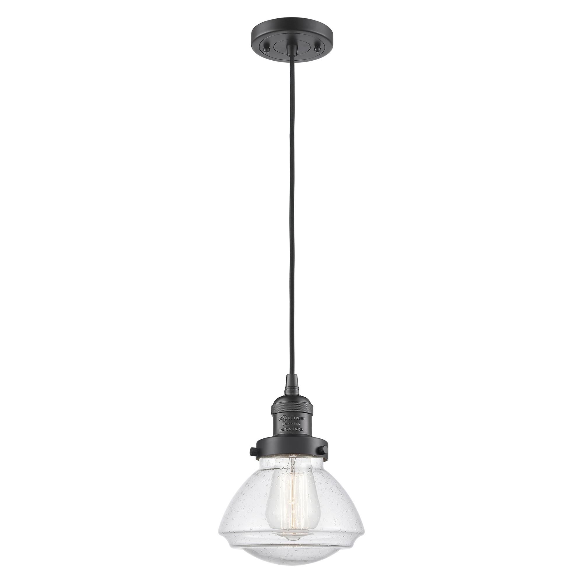 Shown in Oil Rubbed Bronze finish and Seeded Seedy Olean glass and Bulb Tint - Amber accent