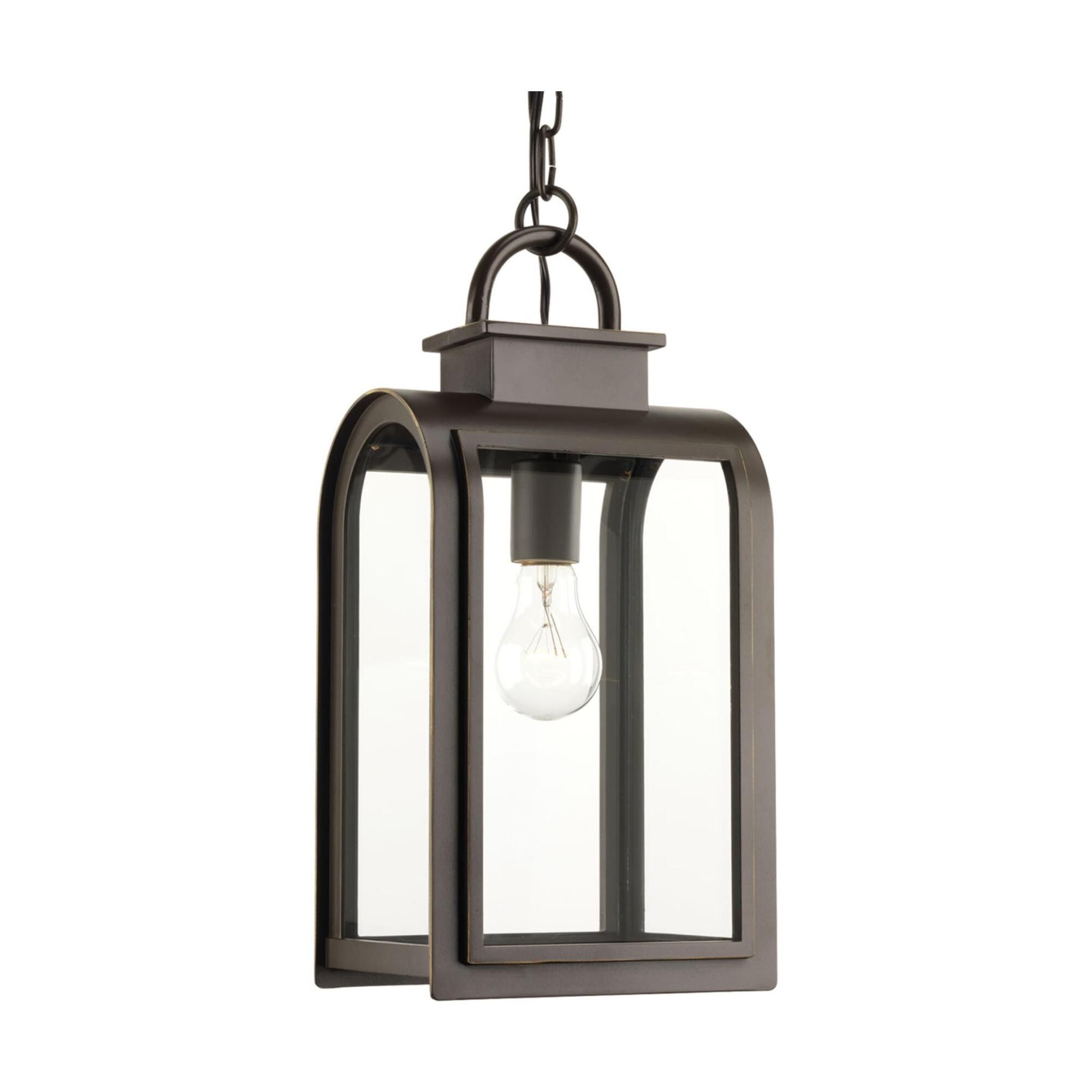 Shown in Oil Rubbed Bronze finish and Clear and Etched Umber glass