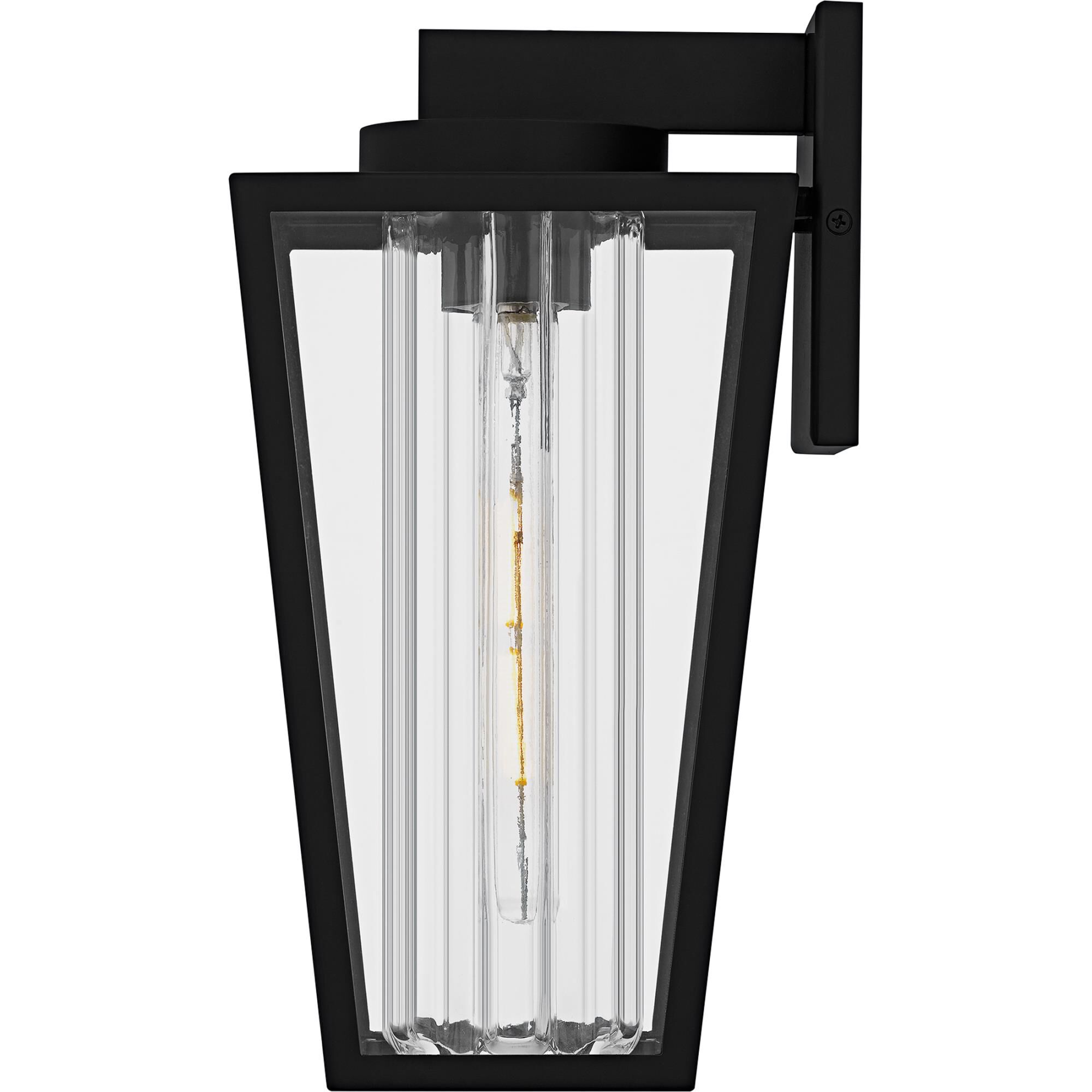 Shown in Matte Black finish and Clear Glass With Ribbed Interior, Clear Tempered Glass Panel shade