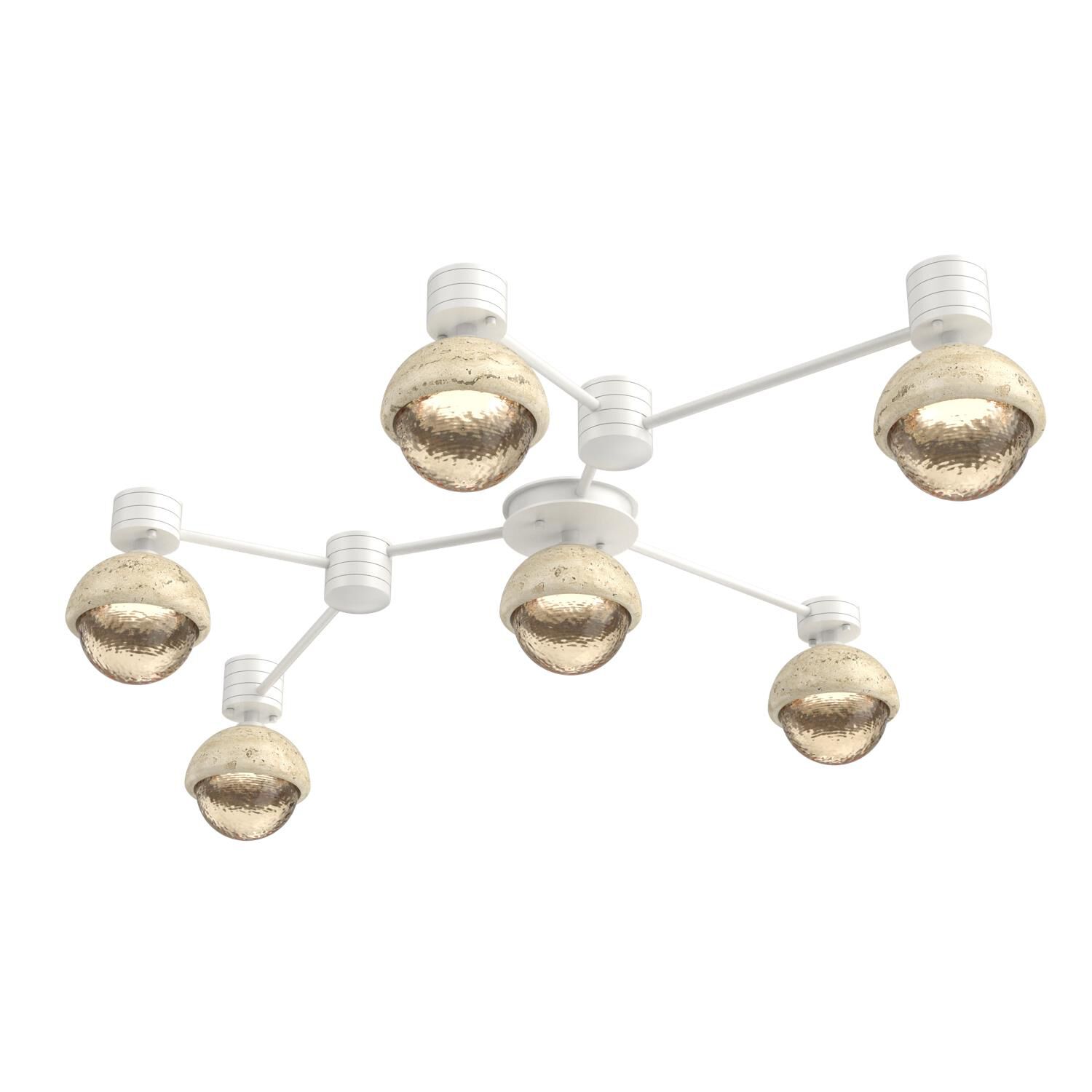 Shown in Salt White finish and Amber glass and Travertine Stone accent