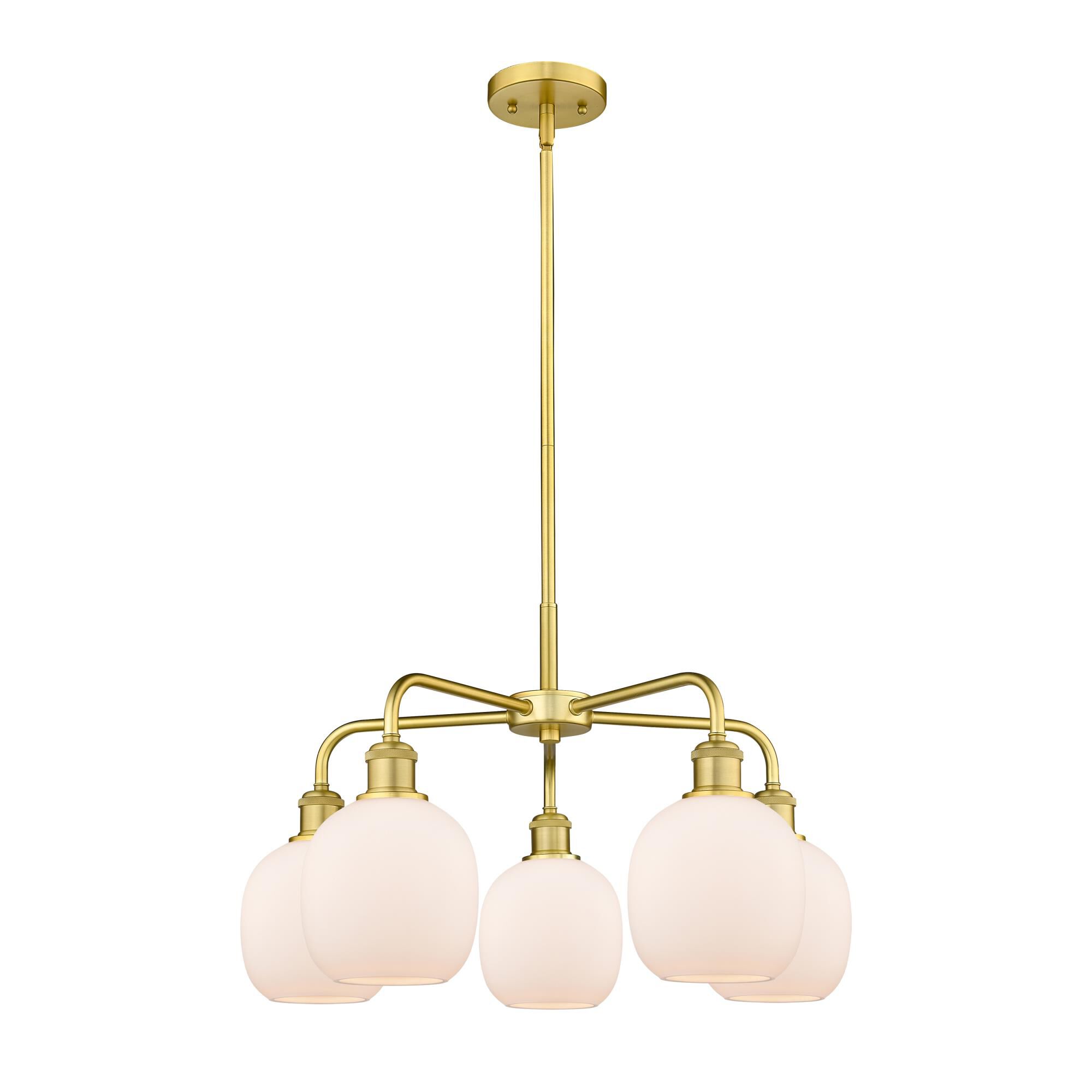 Shown in Satin Gold finish and Matte White glass