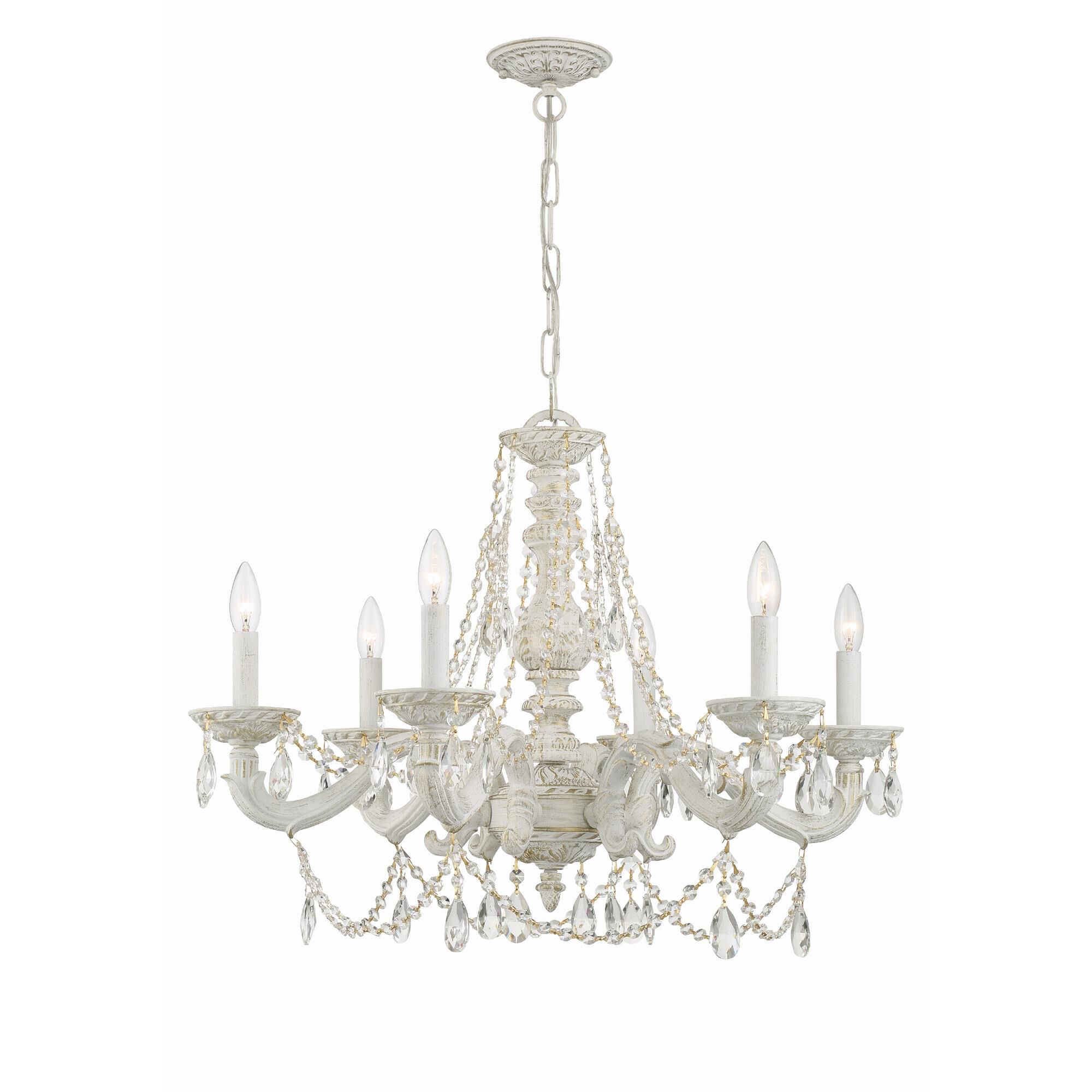 Shown in Antique White finish and Hand Cut Crystal crystal