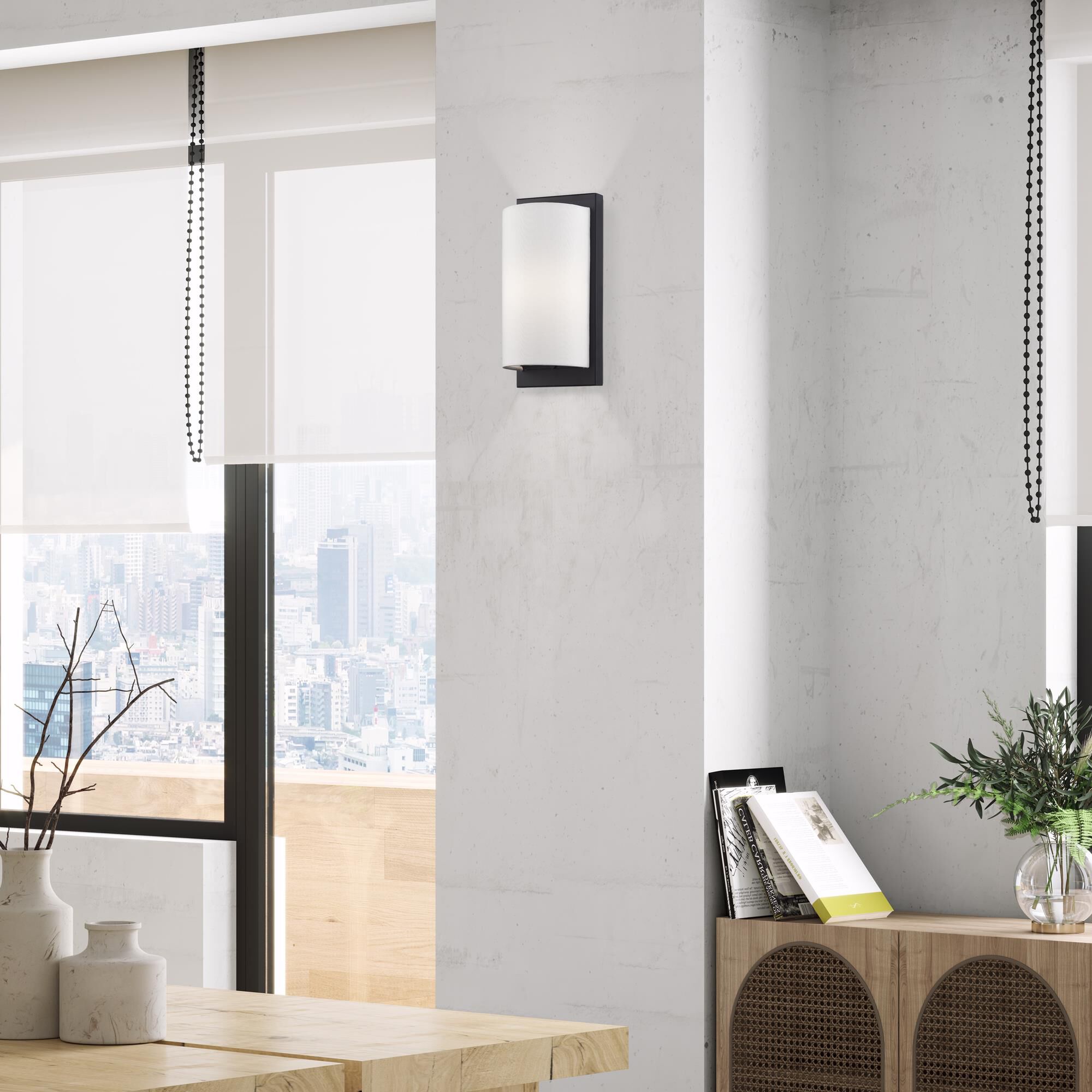 Shown in Black finish and Hand Crafted Off-White Fabric Hardback shade