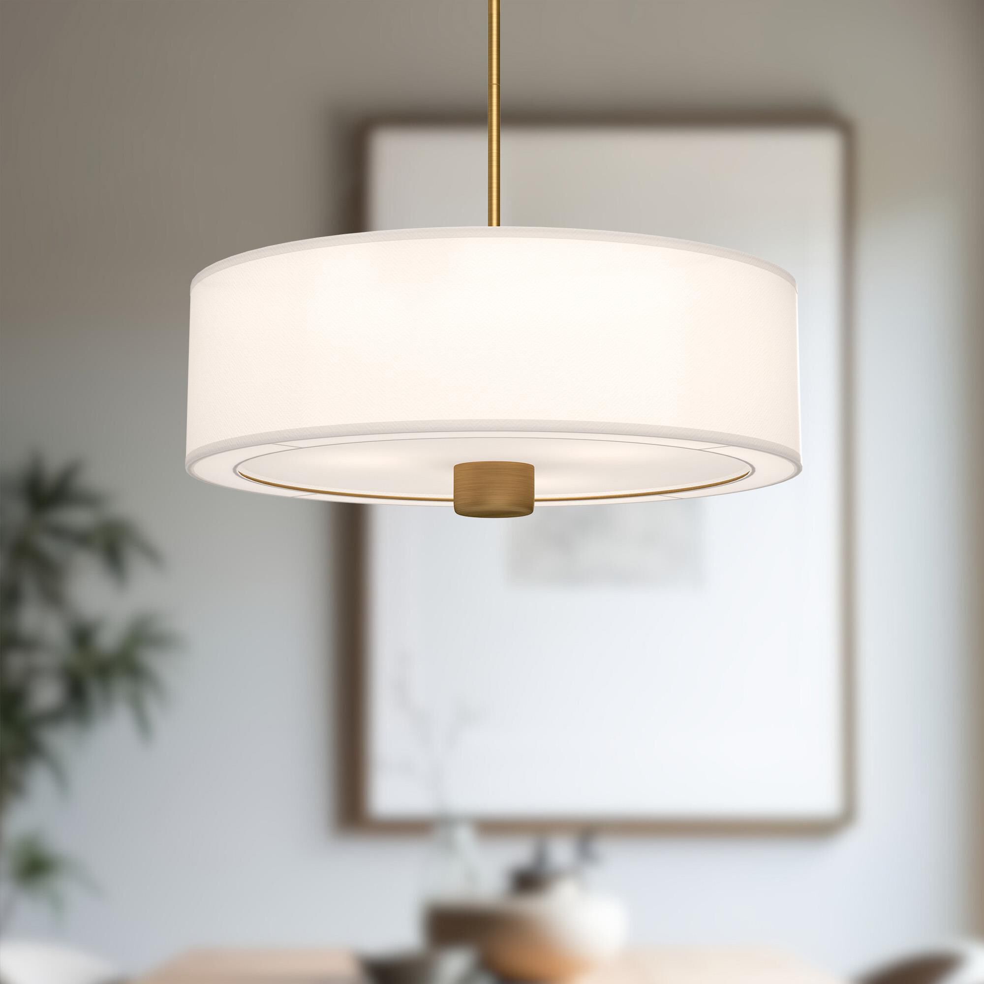 Shown in Aged Gold finish and White Linen shade