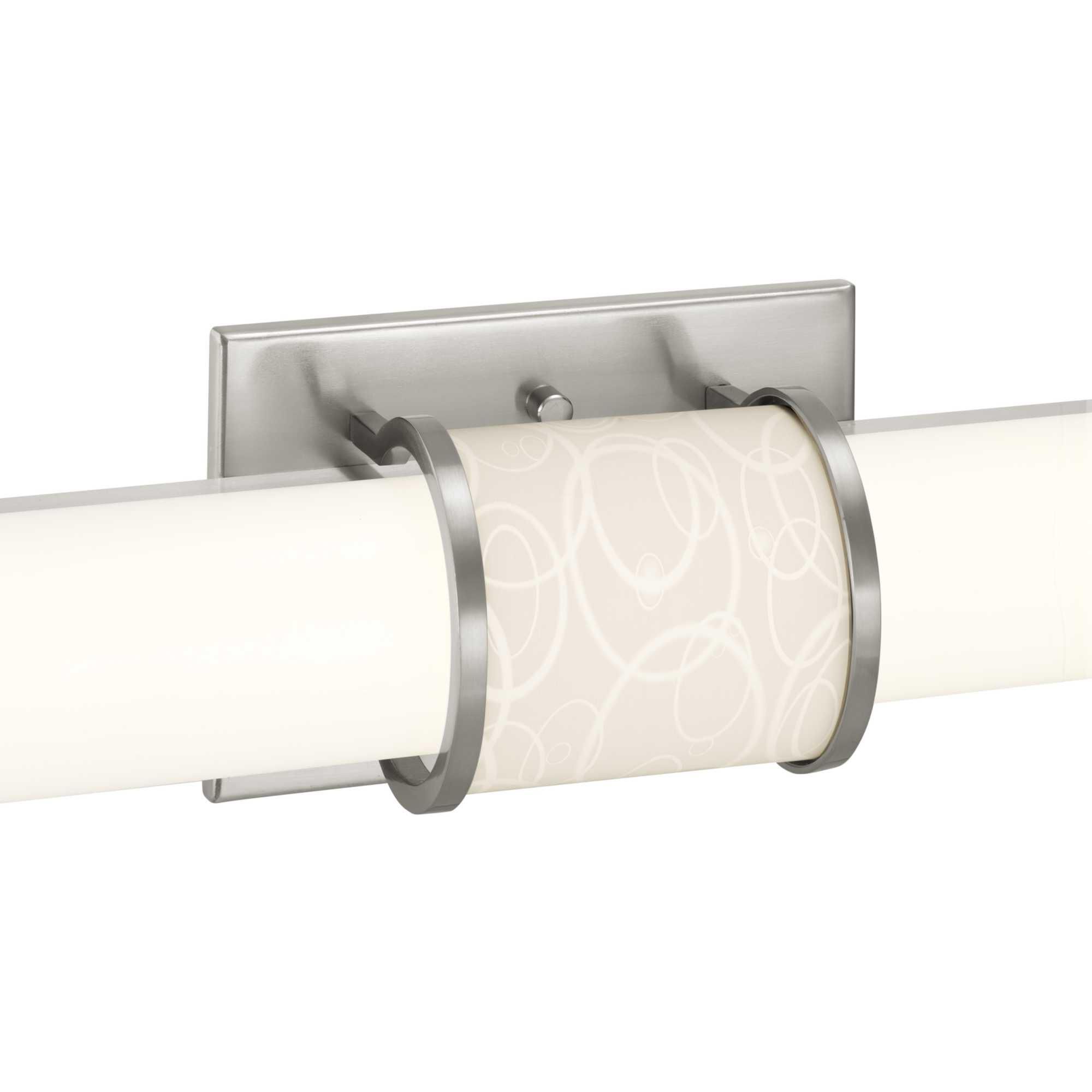 Shown in Brushed Nickel finish and White glass and Acrylic shade