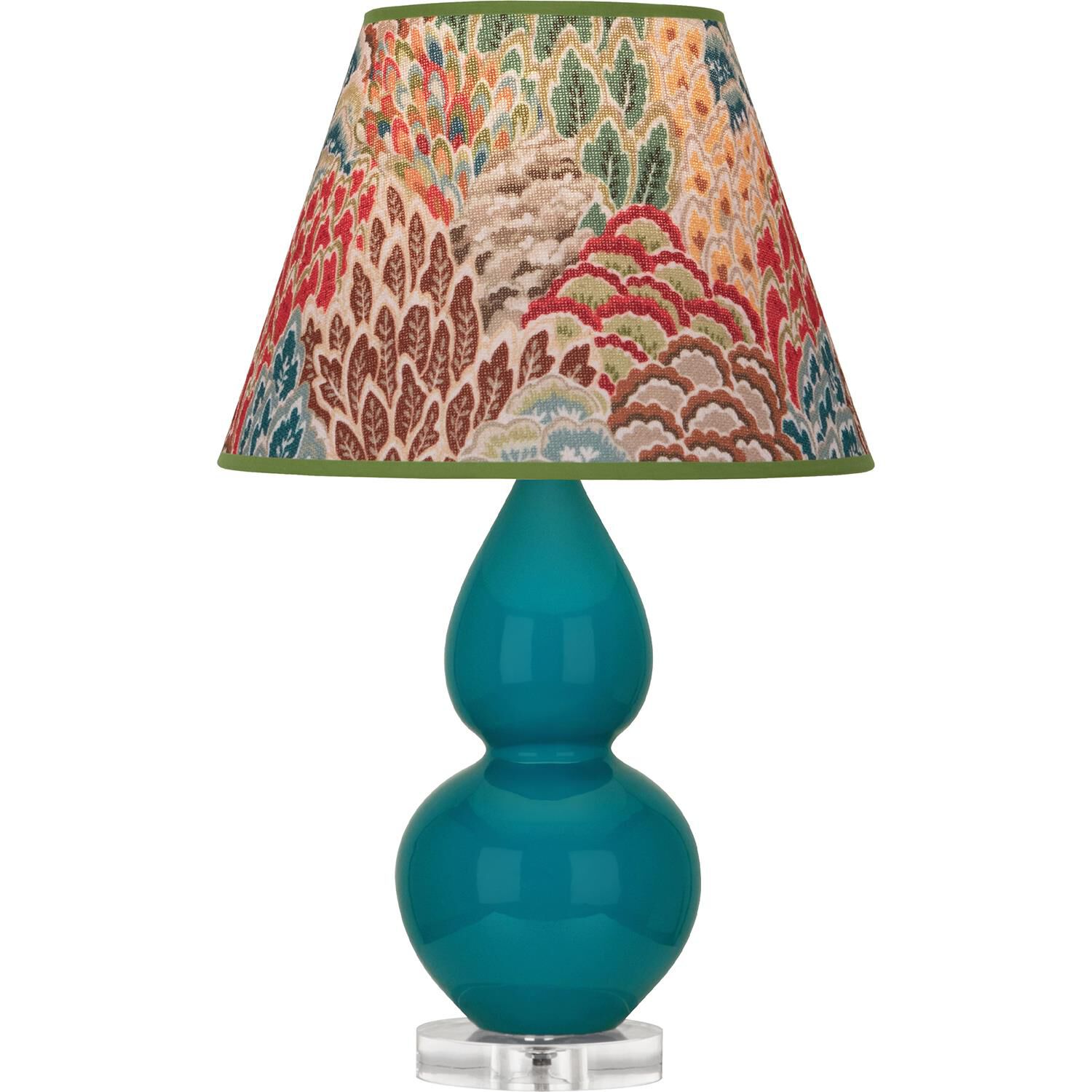 Shown in Peacock finish and Fall Floral shade and Lucite accent