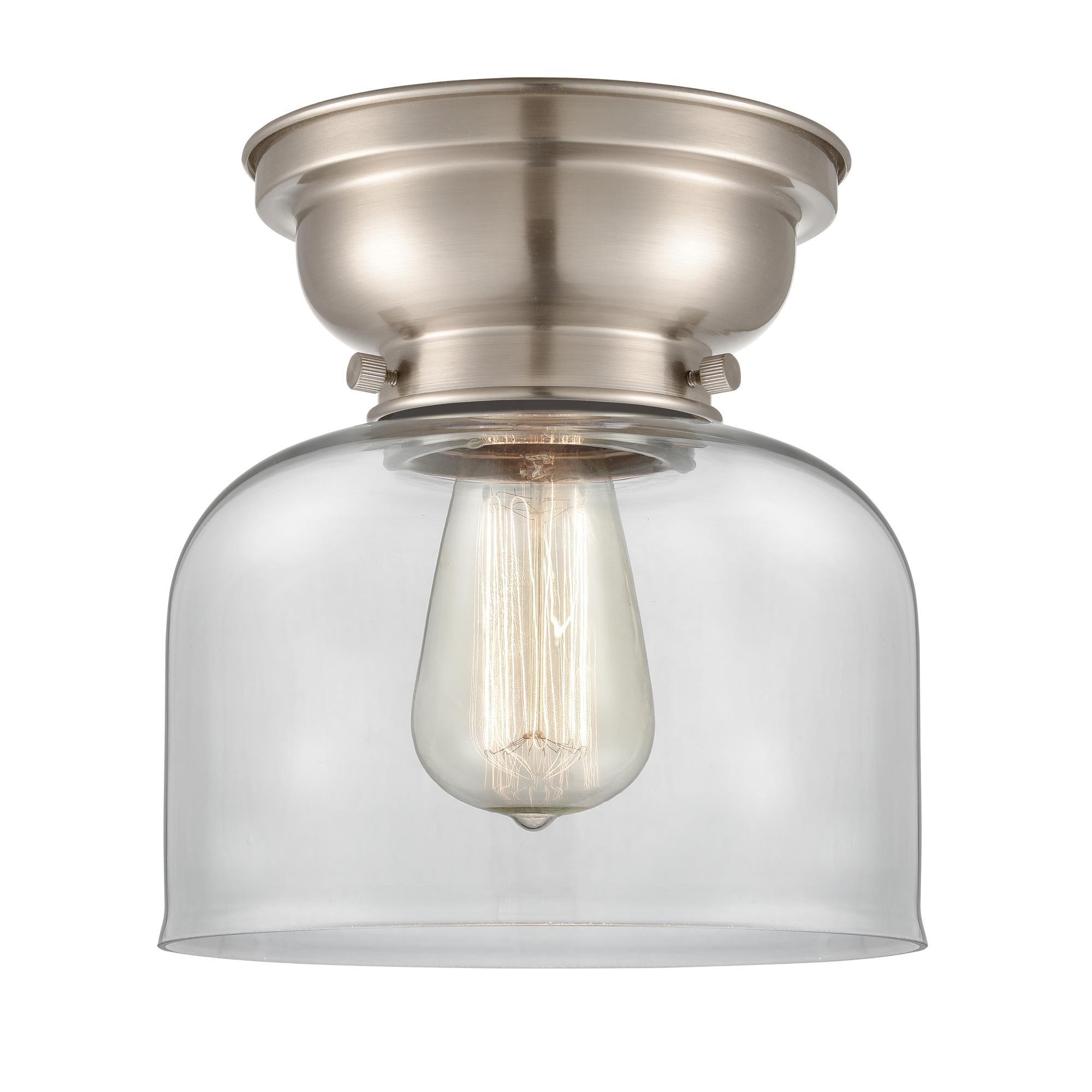 Shown in Brushed Satin Nickel finish and Bell glass and Glass shade