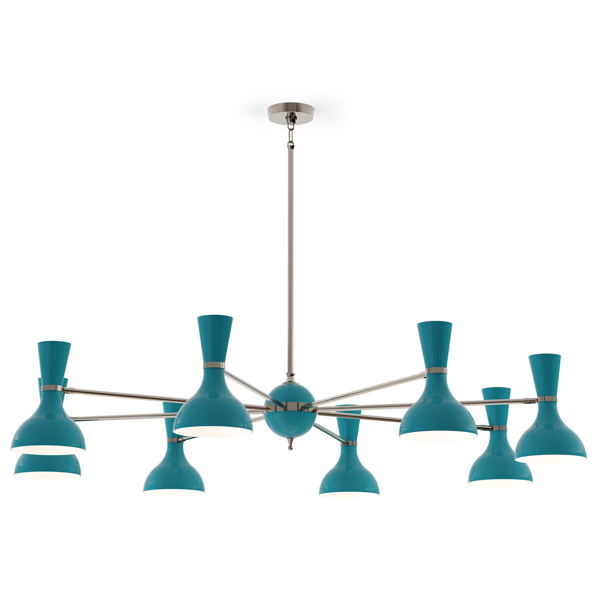 Shown in Polished Nickel finish and Peacock shade