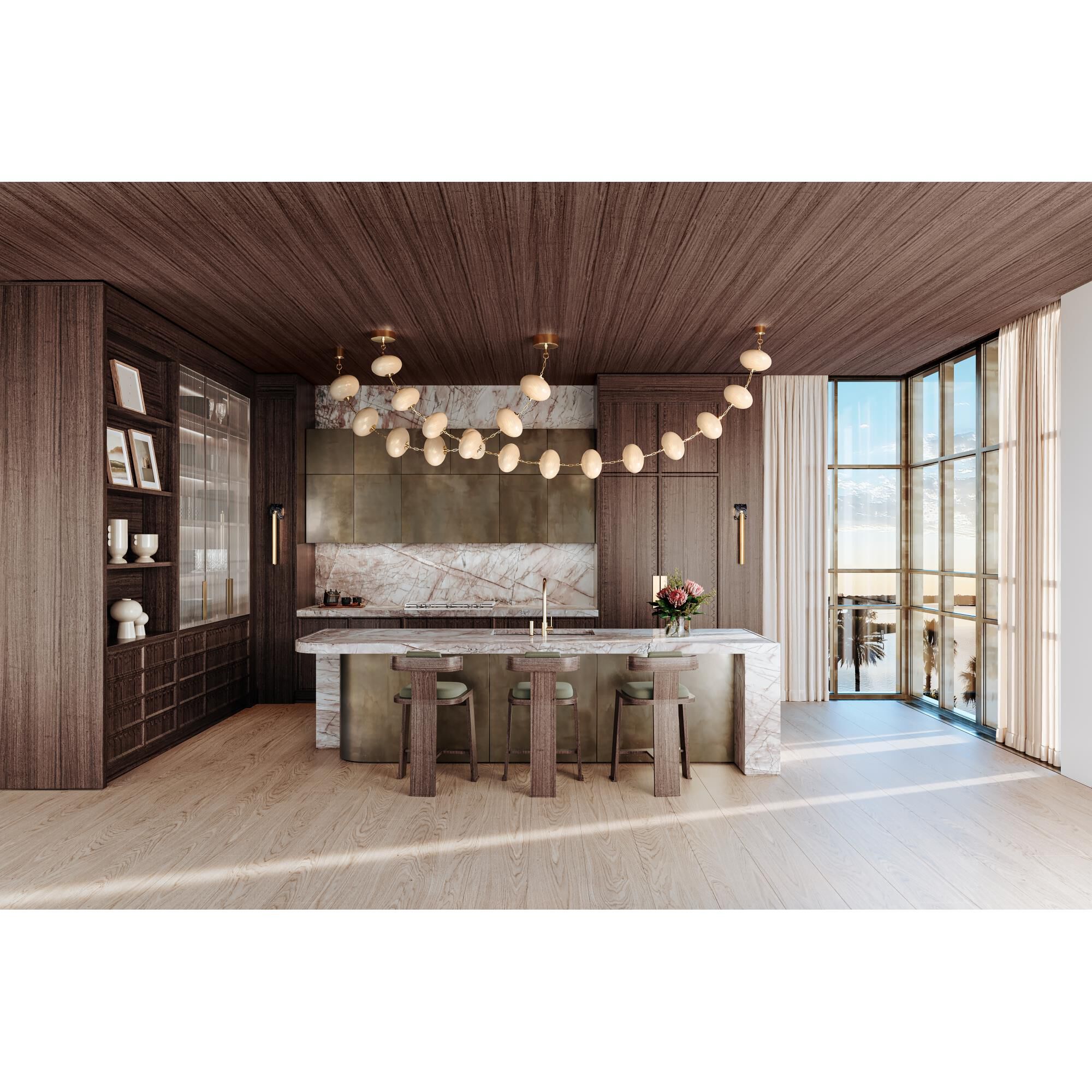 Shown in Vintage Brass finish and Opal Matte glass