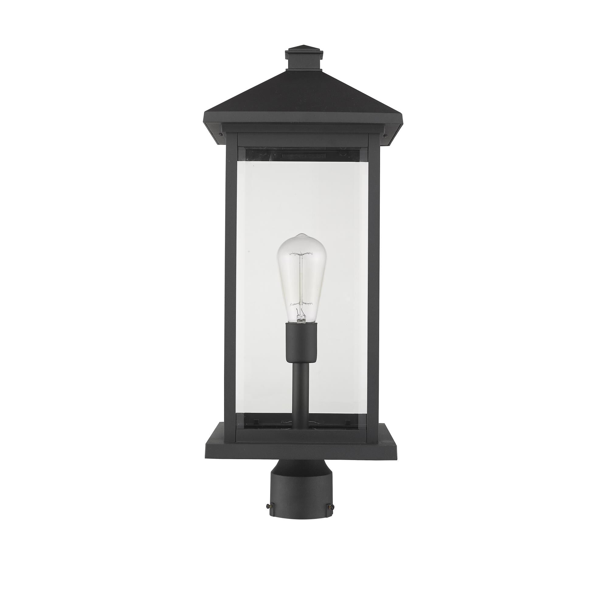 Shown in Black finish and Glass shade