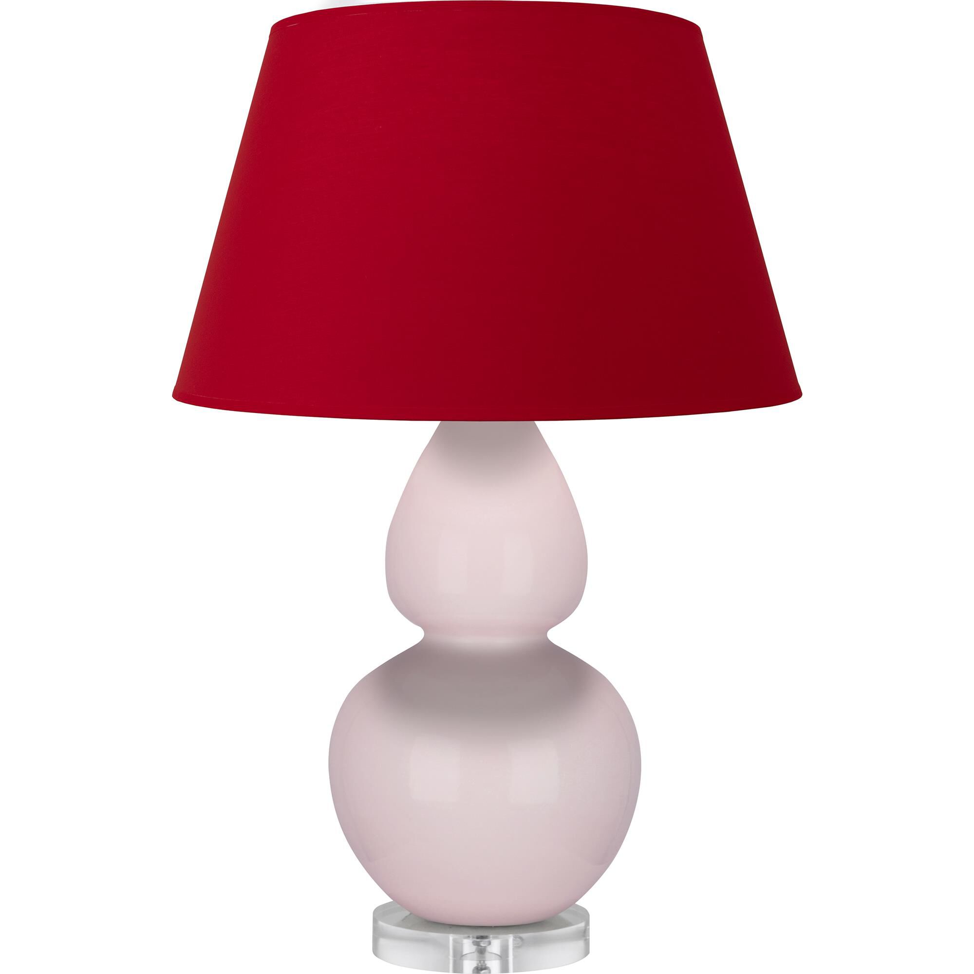 Shown in Rose Water Glazed finish and Rose Red with Ink Black Lining shade and Lucite accent
