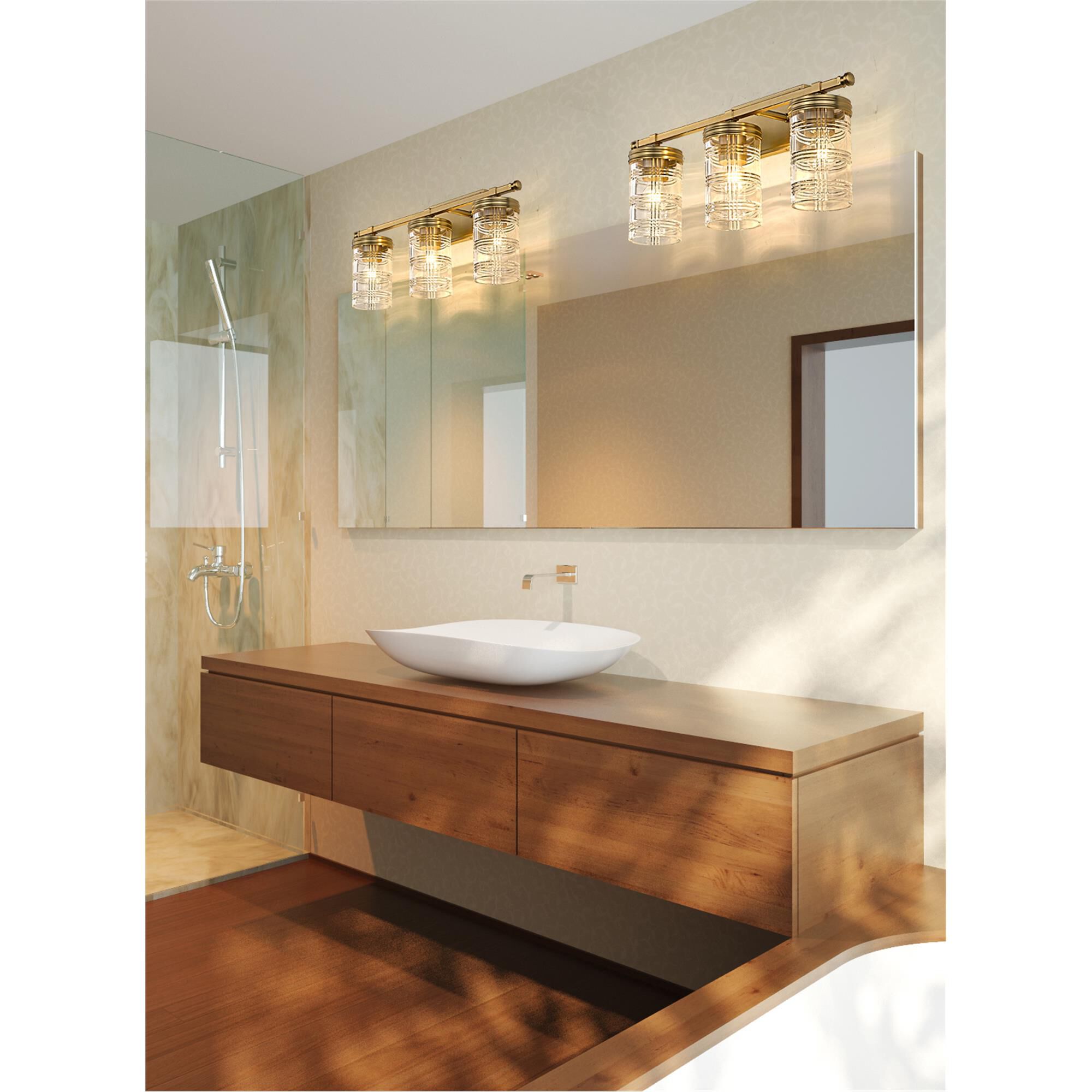 Shown in Heirloom Gold finish and Clear glass and Clear shade