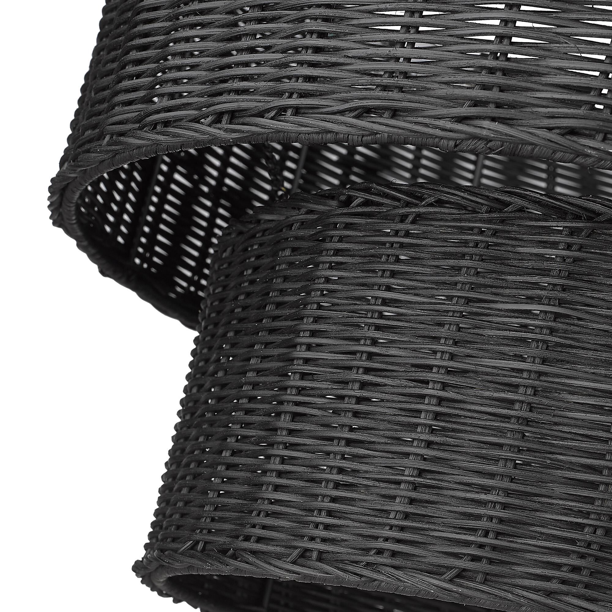 Shown in Matte Black finish and Black Wicker shade