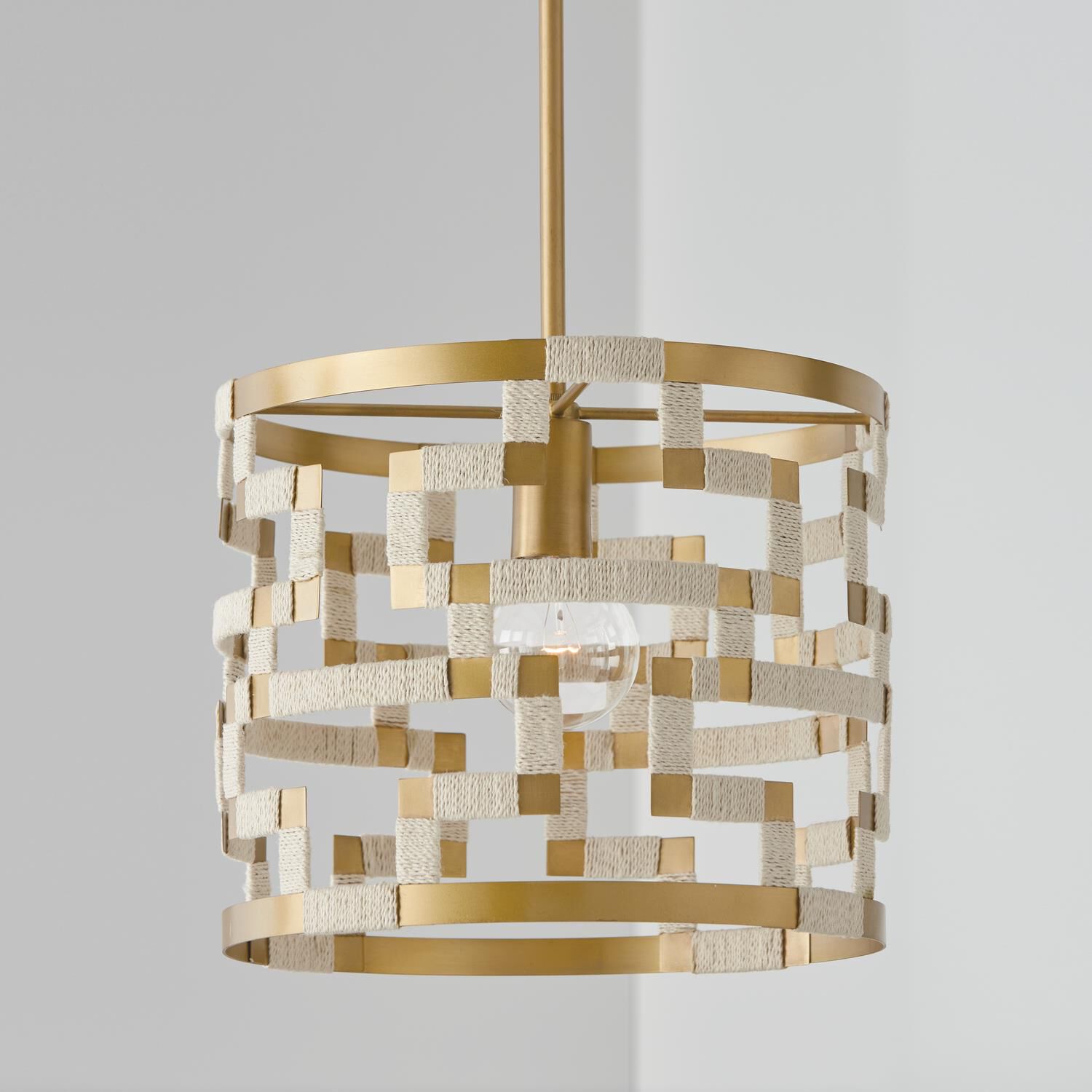 Shown in Bleached Natural Jute And Patinaed Brass finish
