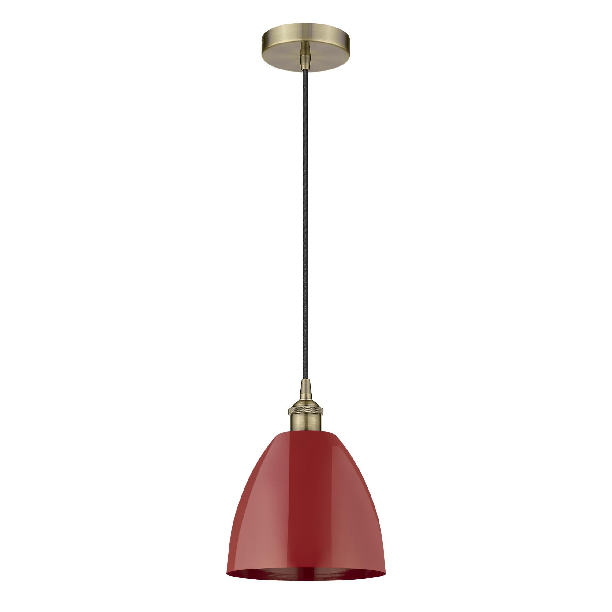 Shown in Antique Brass finish and Red Plymouth Dome shade