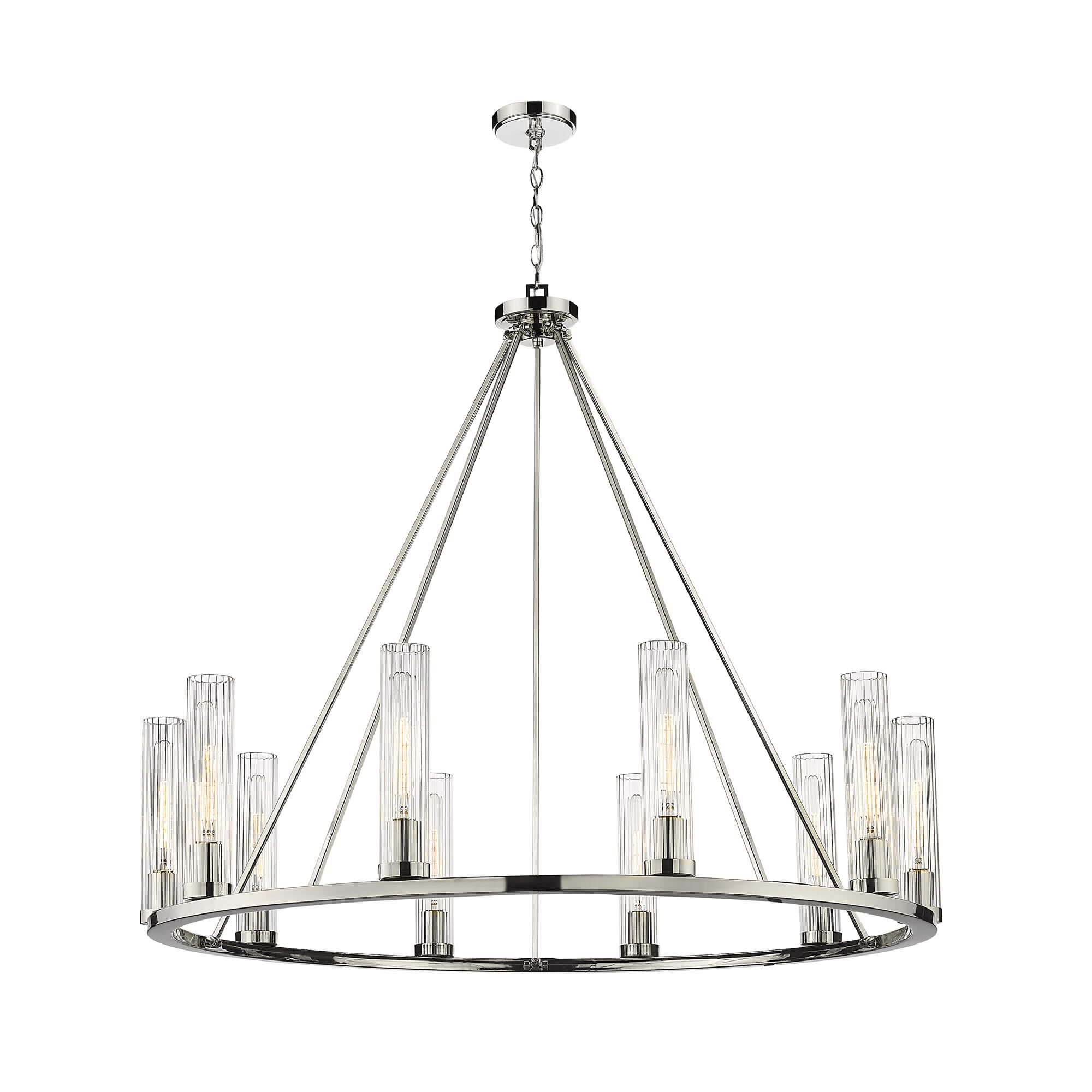 Shown in Polished Nickel finish and Glass shade