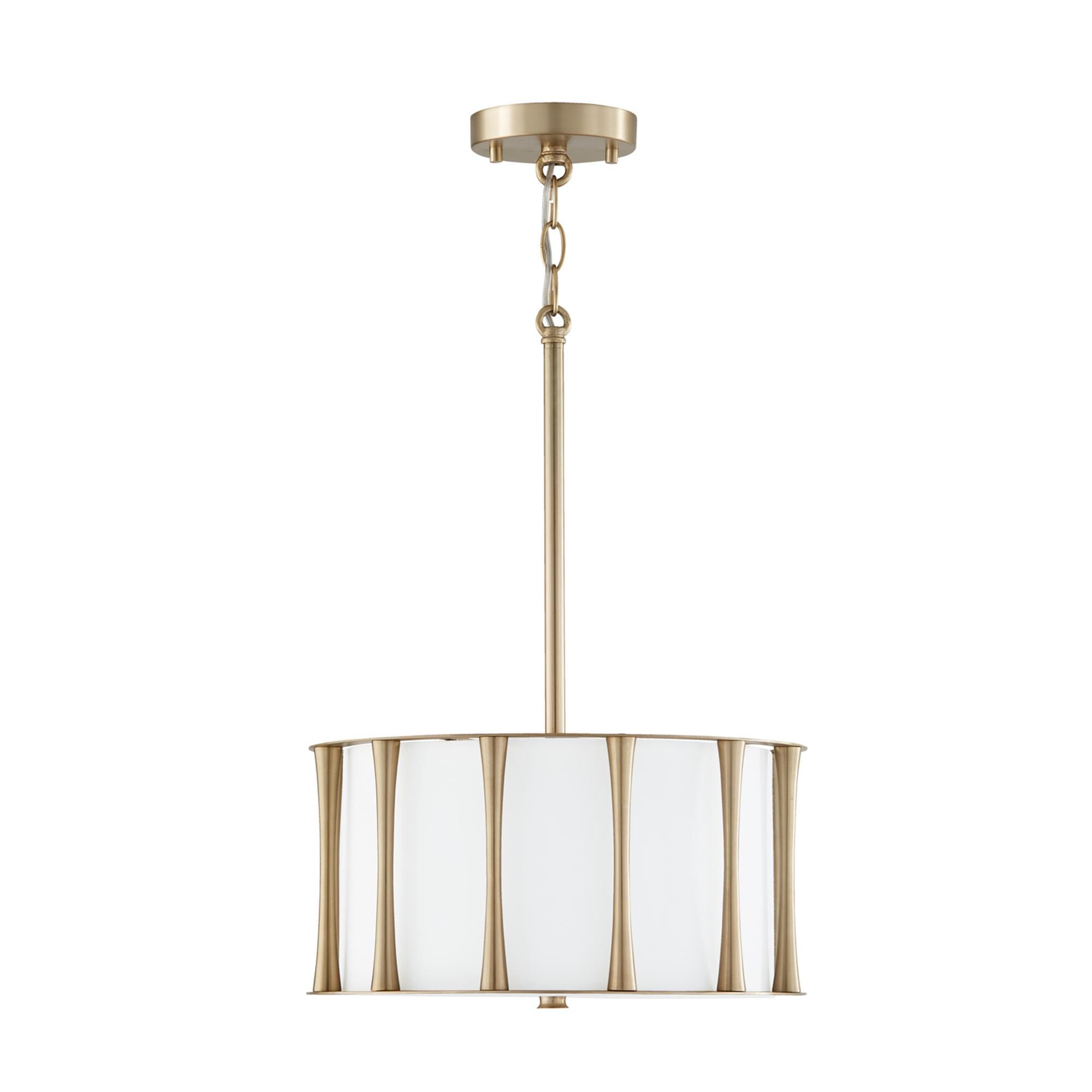 Shown in Matte Brass with Frosted Acrylic Diffuser finish and White Fabric shade